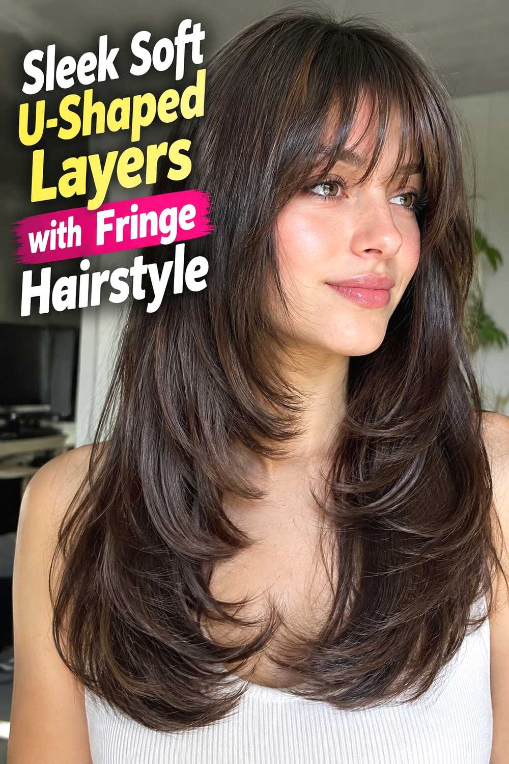 5. Sleek Soft U Shaped Layers With Fringe Hairstyle