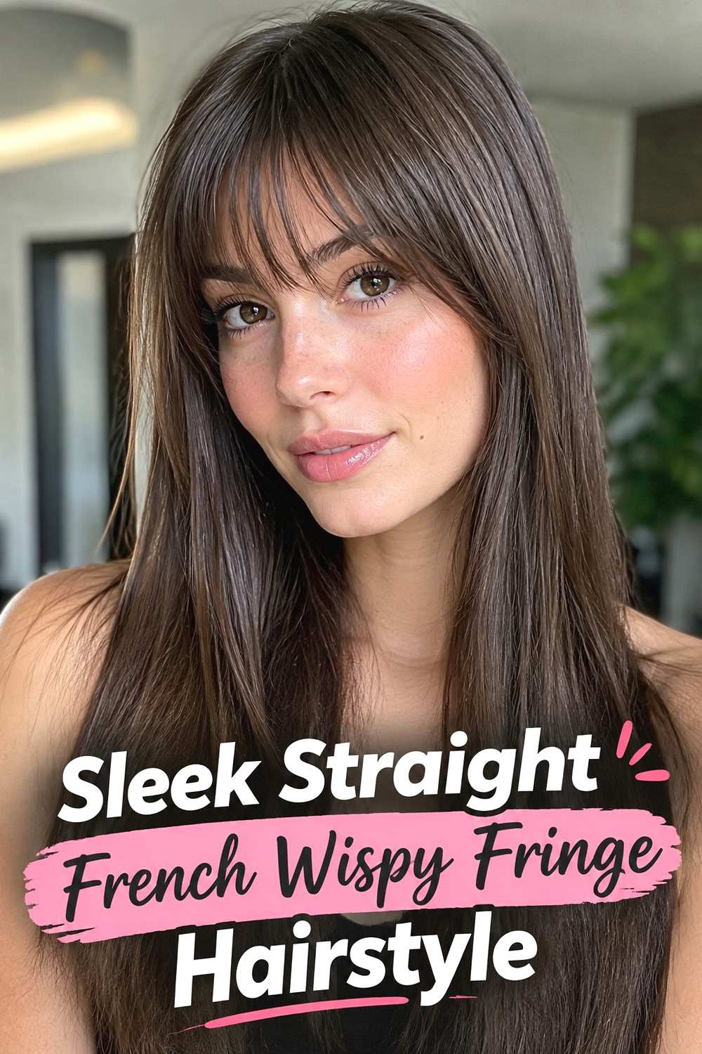 6. Sleek Straight French Wispy Fringe Hairstyle