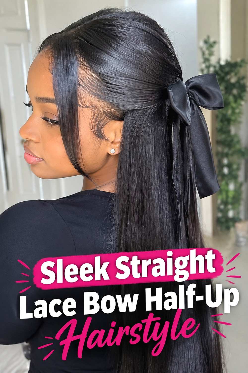 7. Sleek Straight Lace Bow Half Up Hairstyle