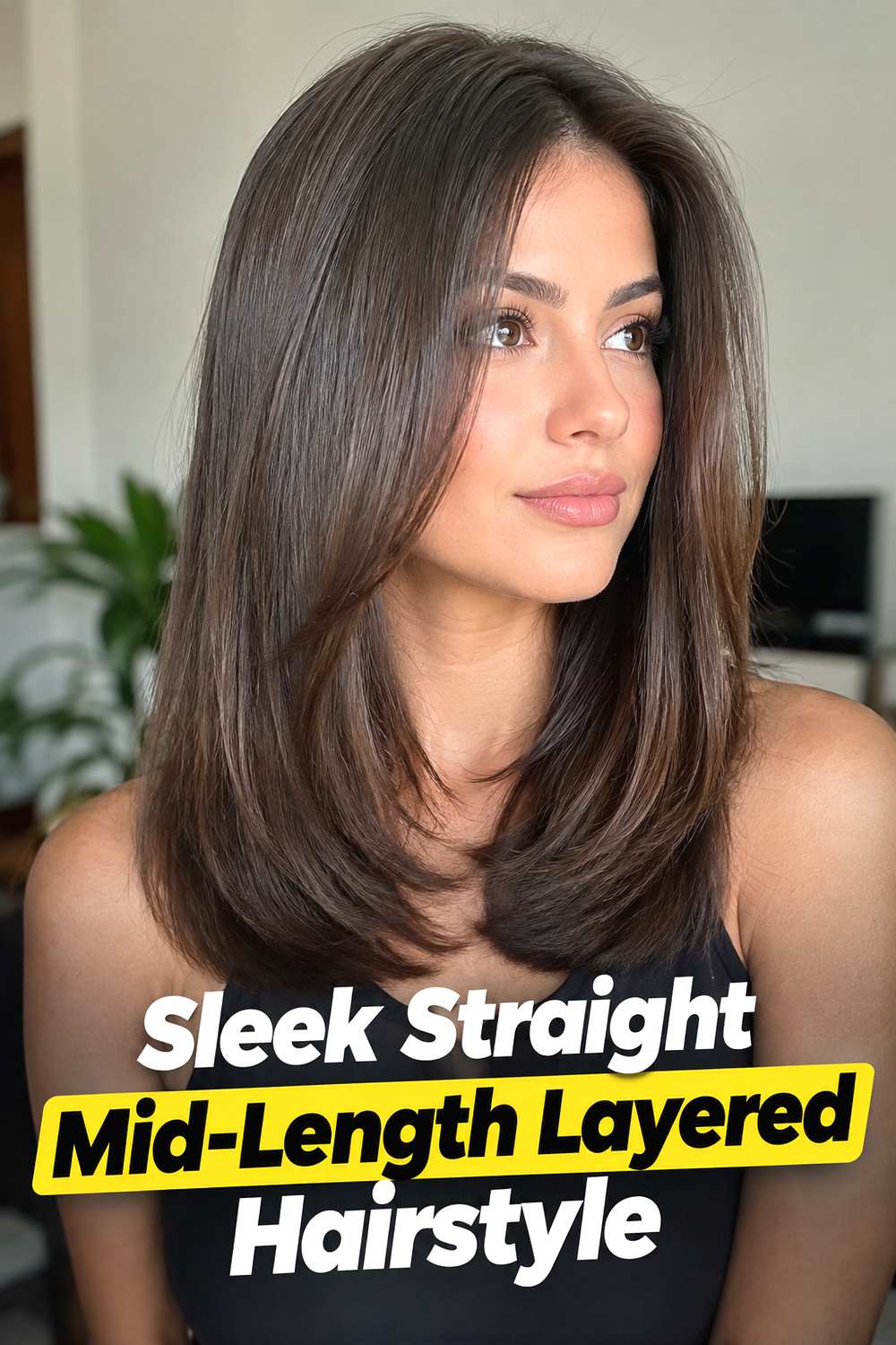 11. Sleek Straight Mid Length Layered Hairstyle