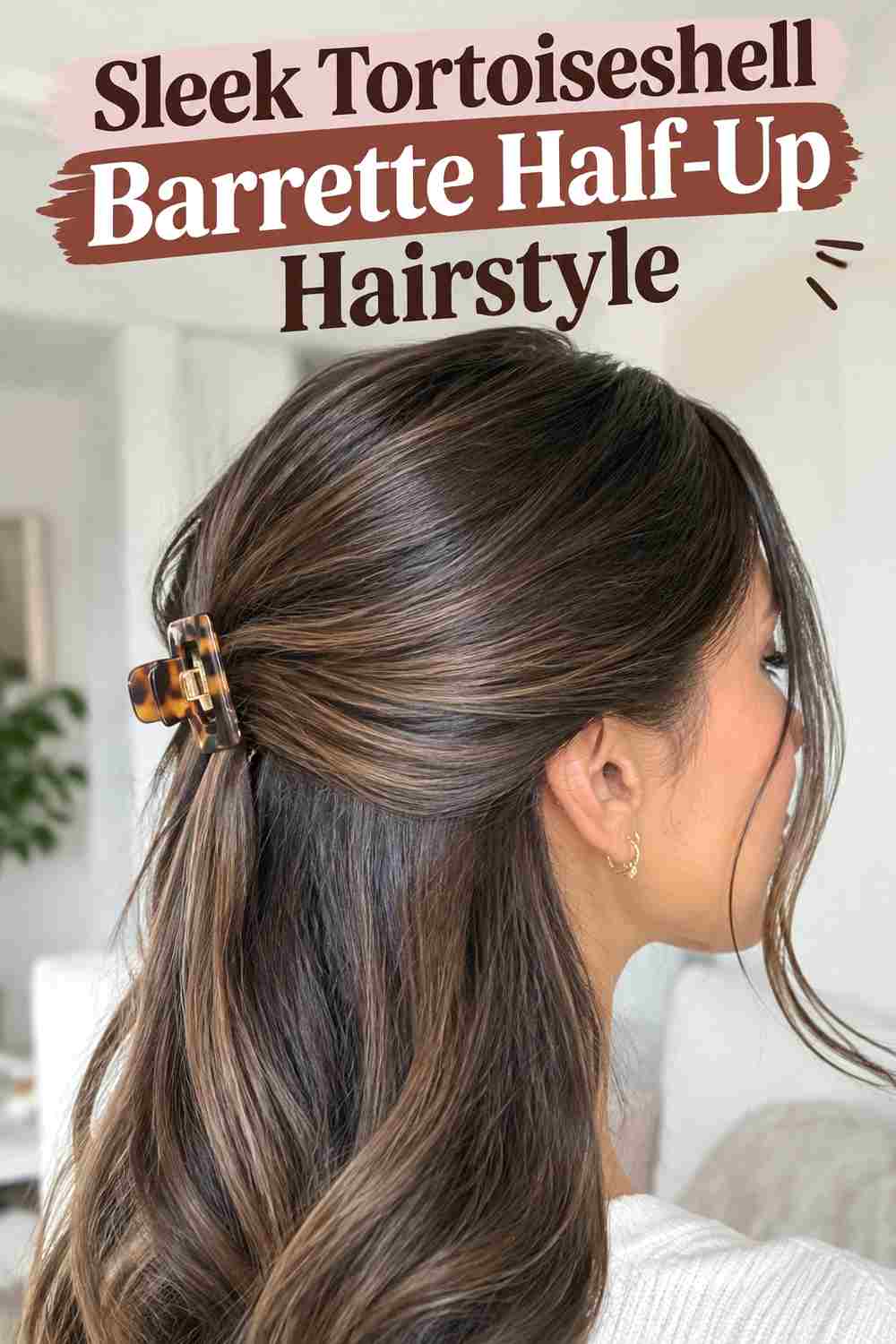 2. Sleek Tortoiseshell Barrette Half Up Hairstyle