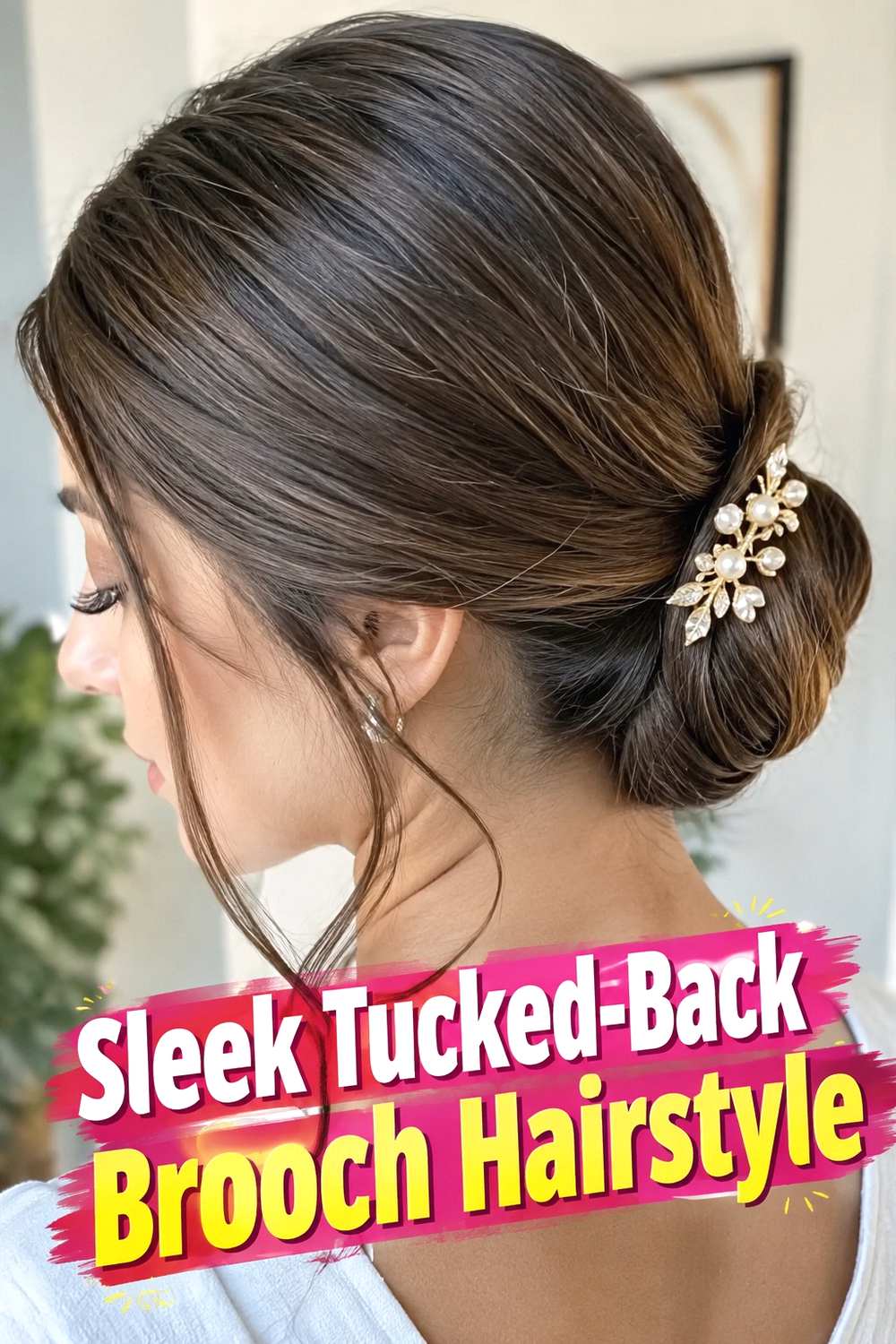 12. Sleek Tucked Back Brooch Hairstyle