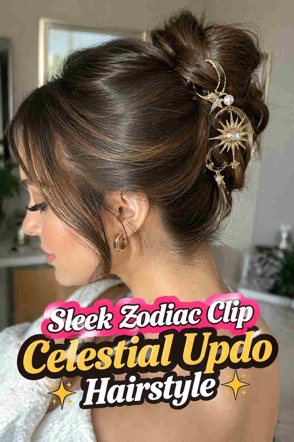 13. Sleek Zodiac Clip Celestial Updo Hairstyle