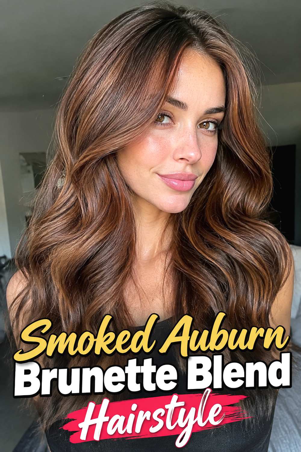 Smoked Auburn Brunette Blend Hairstyle