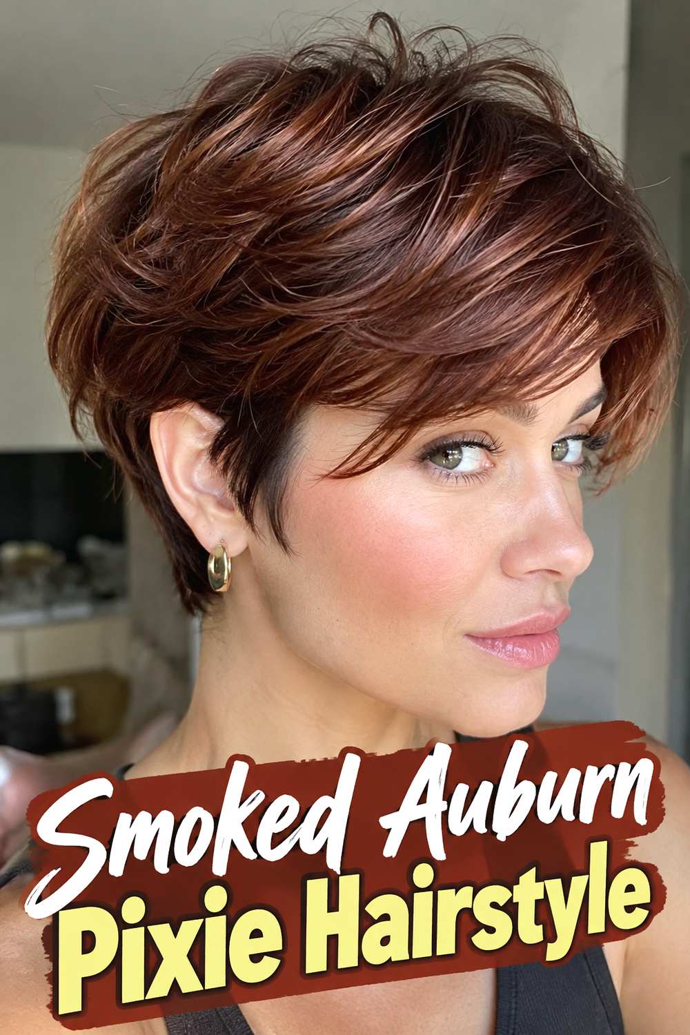 Smoked Auburn Pixie Hairstyle