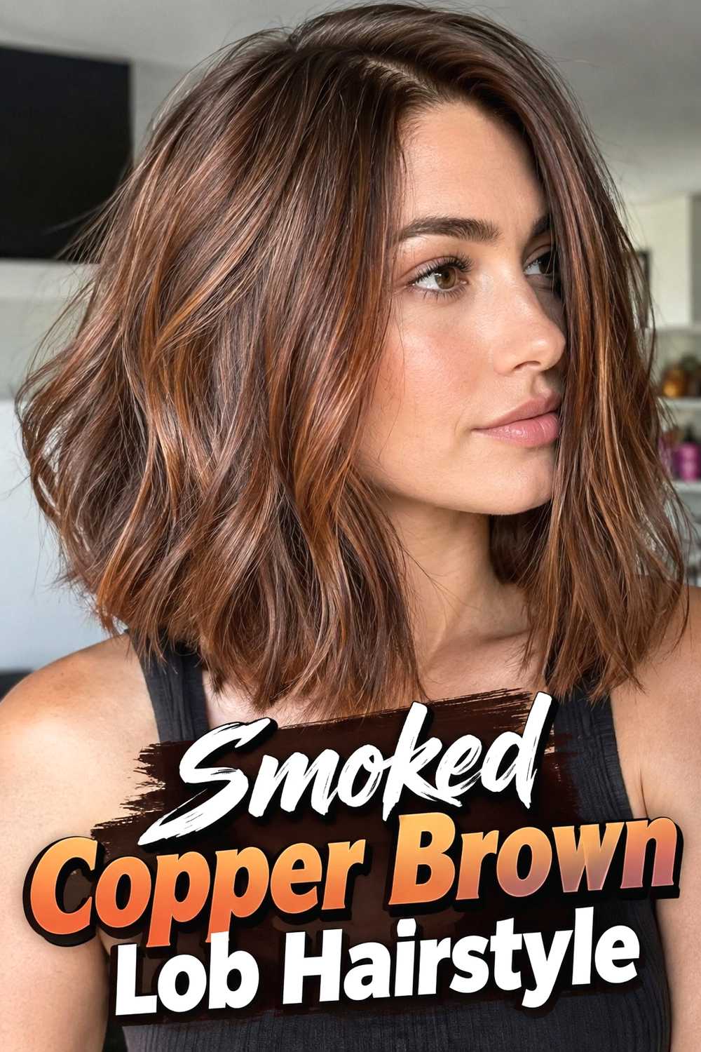 7. Smoked Copper Brown Lob Hairstyle