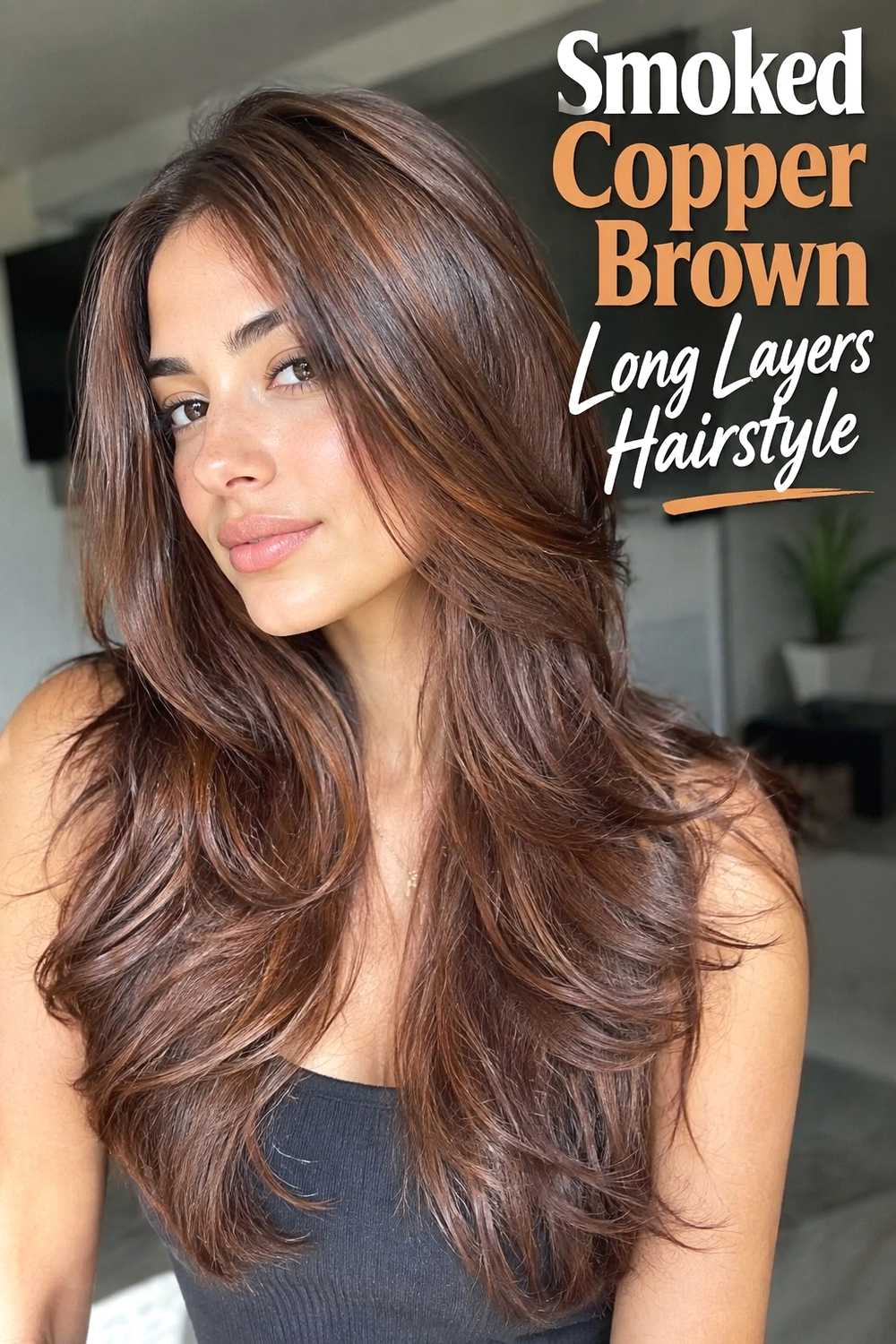 8. Smoked Copper Brown Long Layers Hairstyle