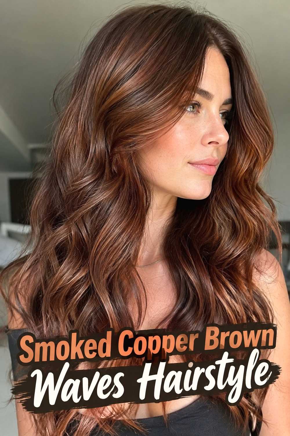 9. Smoked Copper Brown Waves Hairstyle