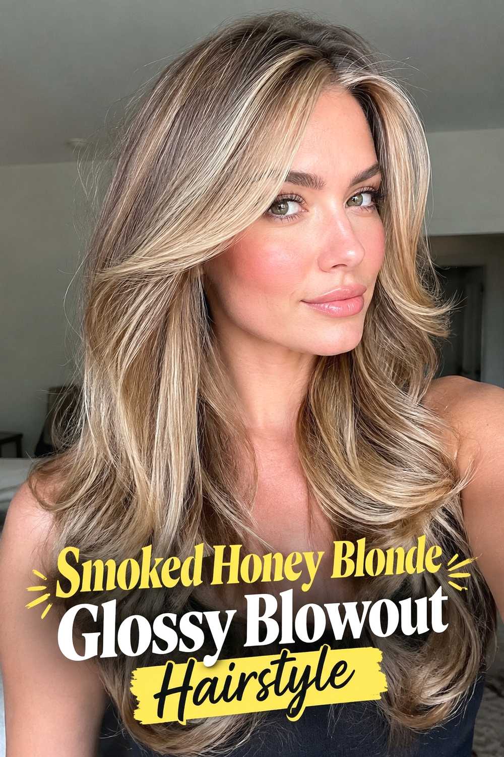 17. Smoked Honey Blonde Glossy Blowout Hairstyle