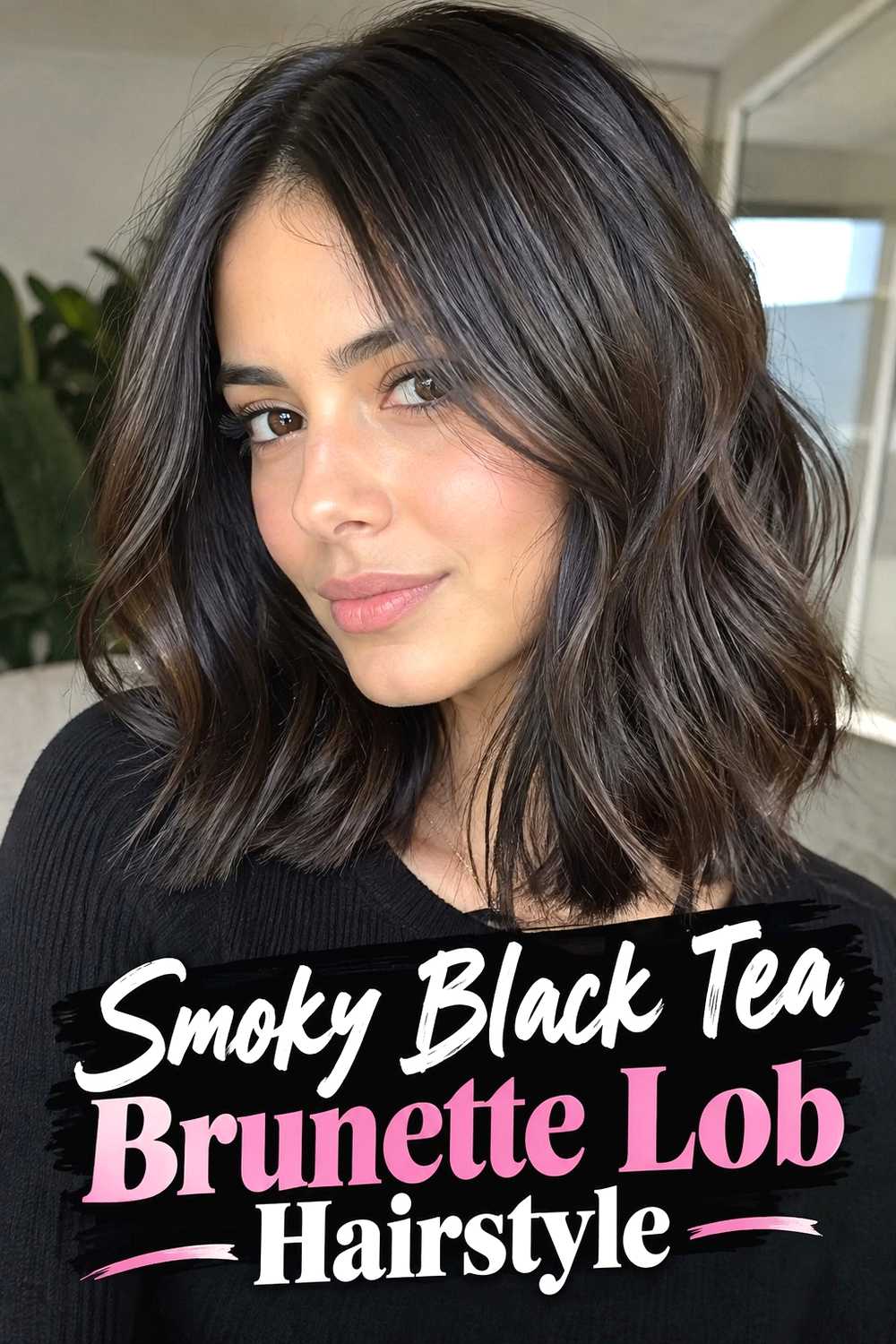 9. Smoky Black Tea Brunette Lob Hairstyle