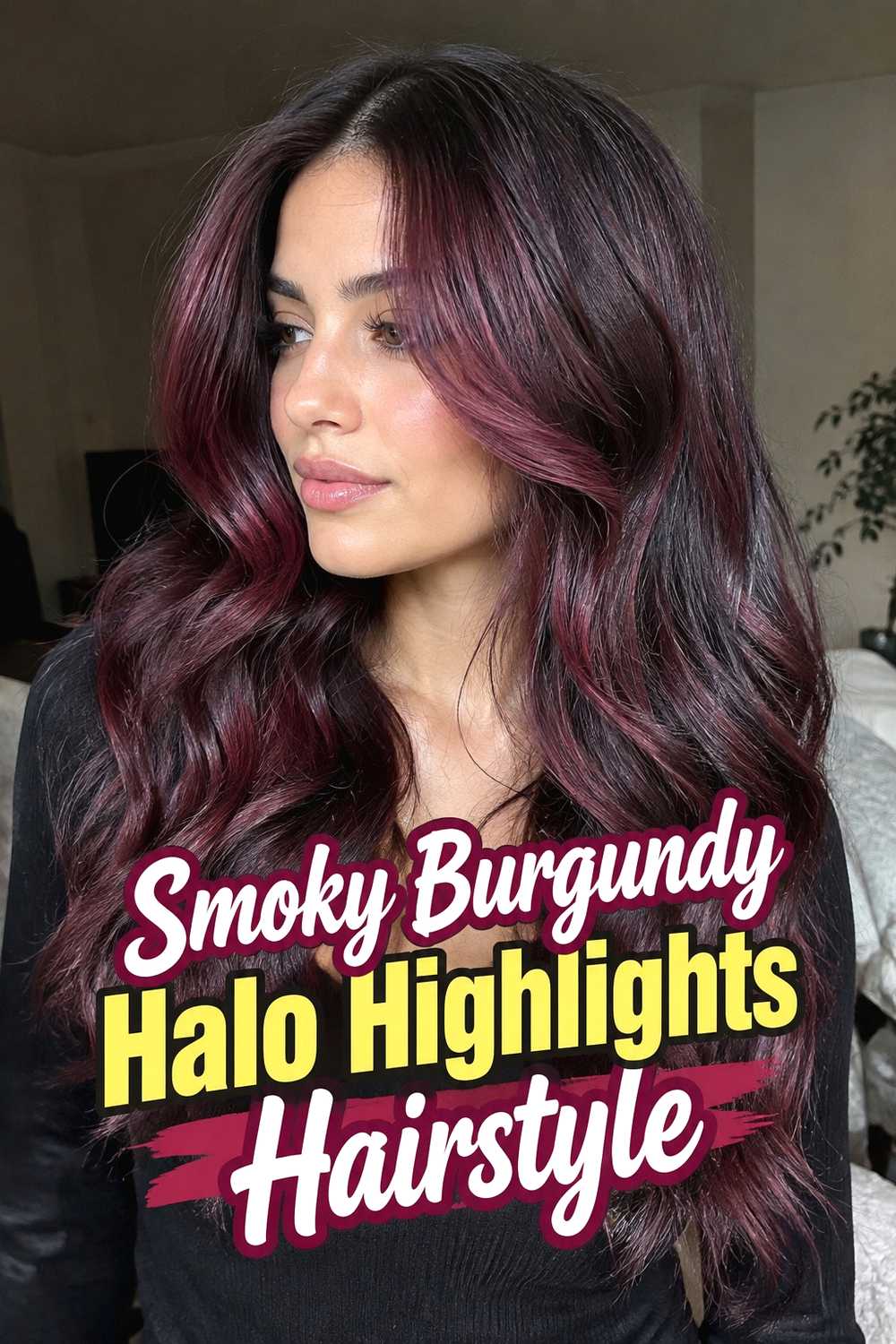 15. Smoky Burgundy Halo Highlights Hairstyle