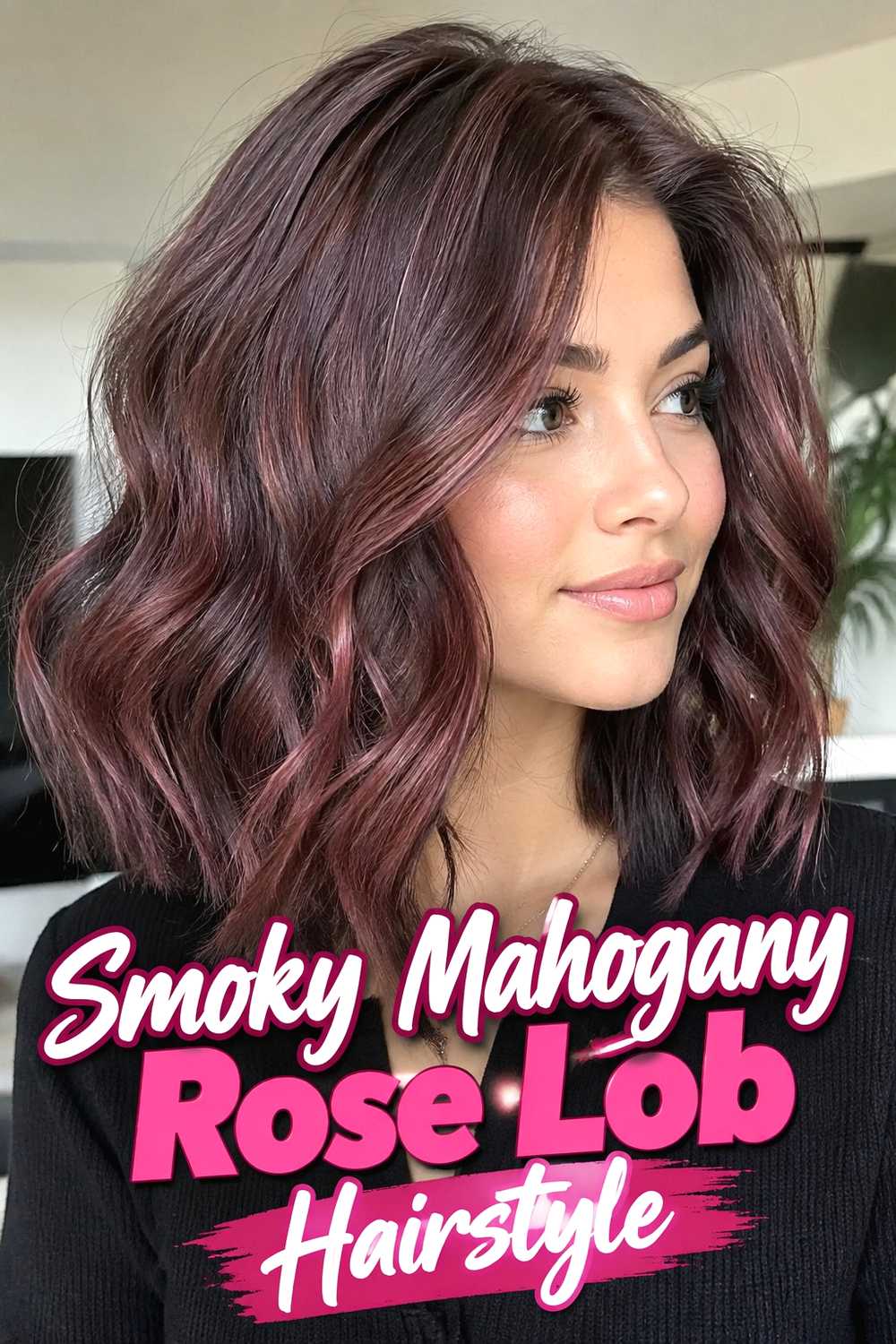 8. Smoky Mahogany Rose Lob Hairstyle