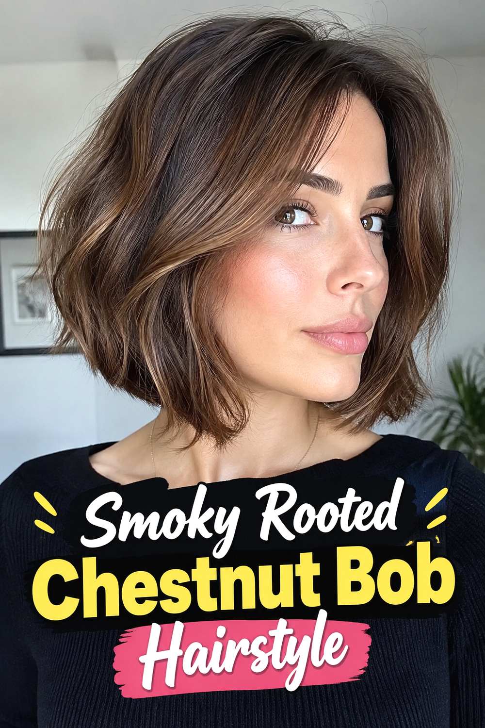 Smoky Rooted Chestnut Bob Hairstyle
