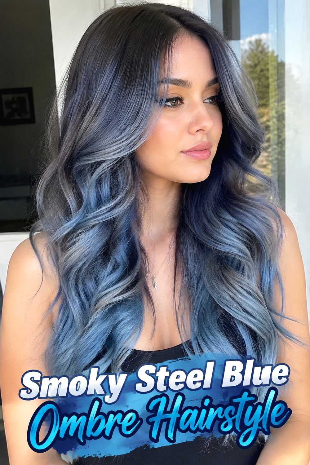 4. Smoky Steel Blue Ombre Hairstyle