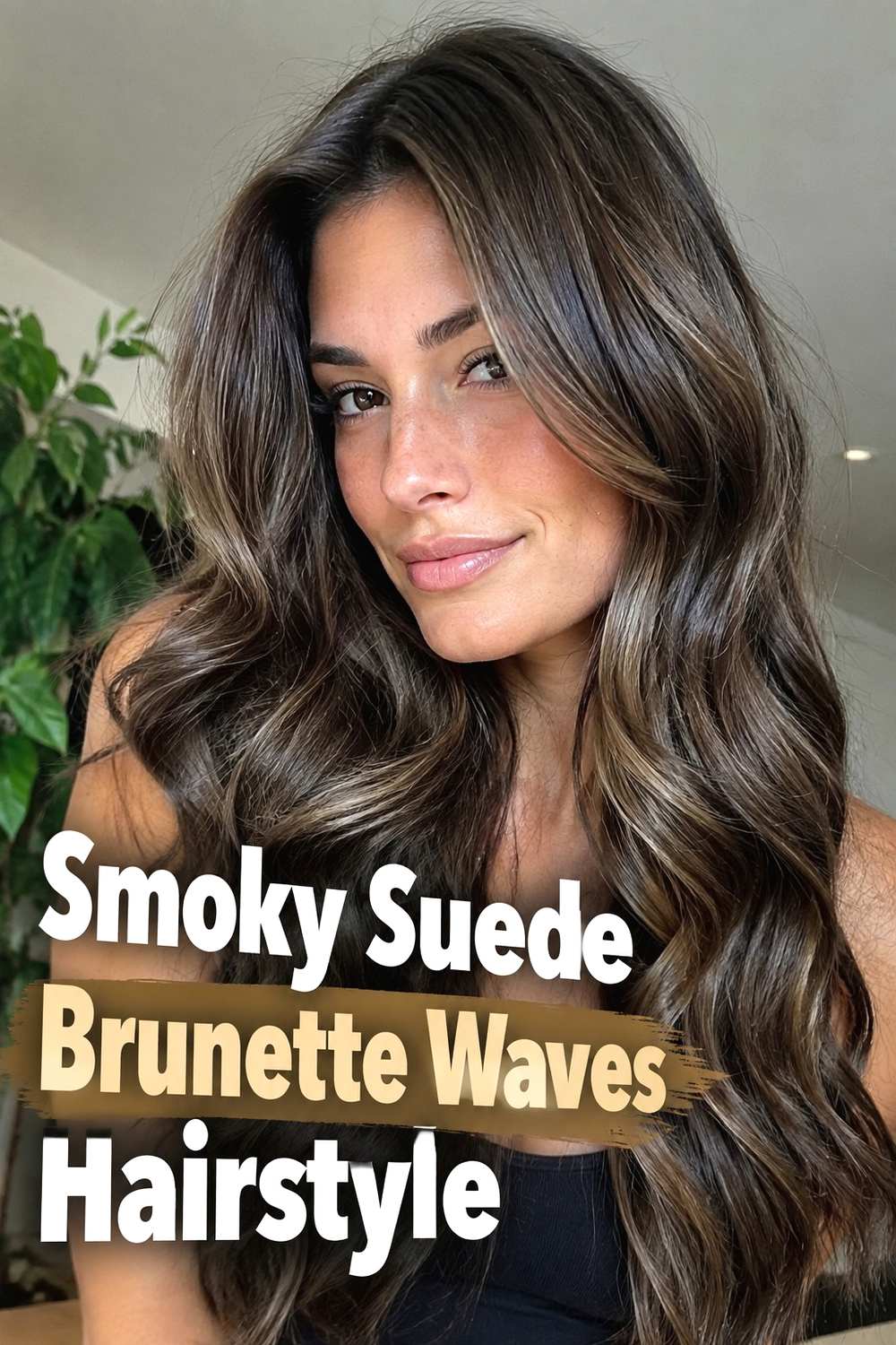 9. Smoky Suede Brunette Waves Hairstyle