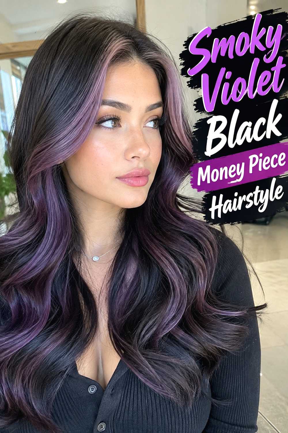 5. Smoky Violet Black Money Piece Hairstyle