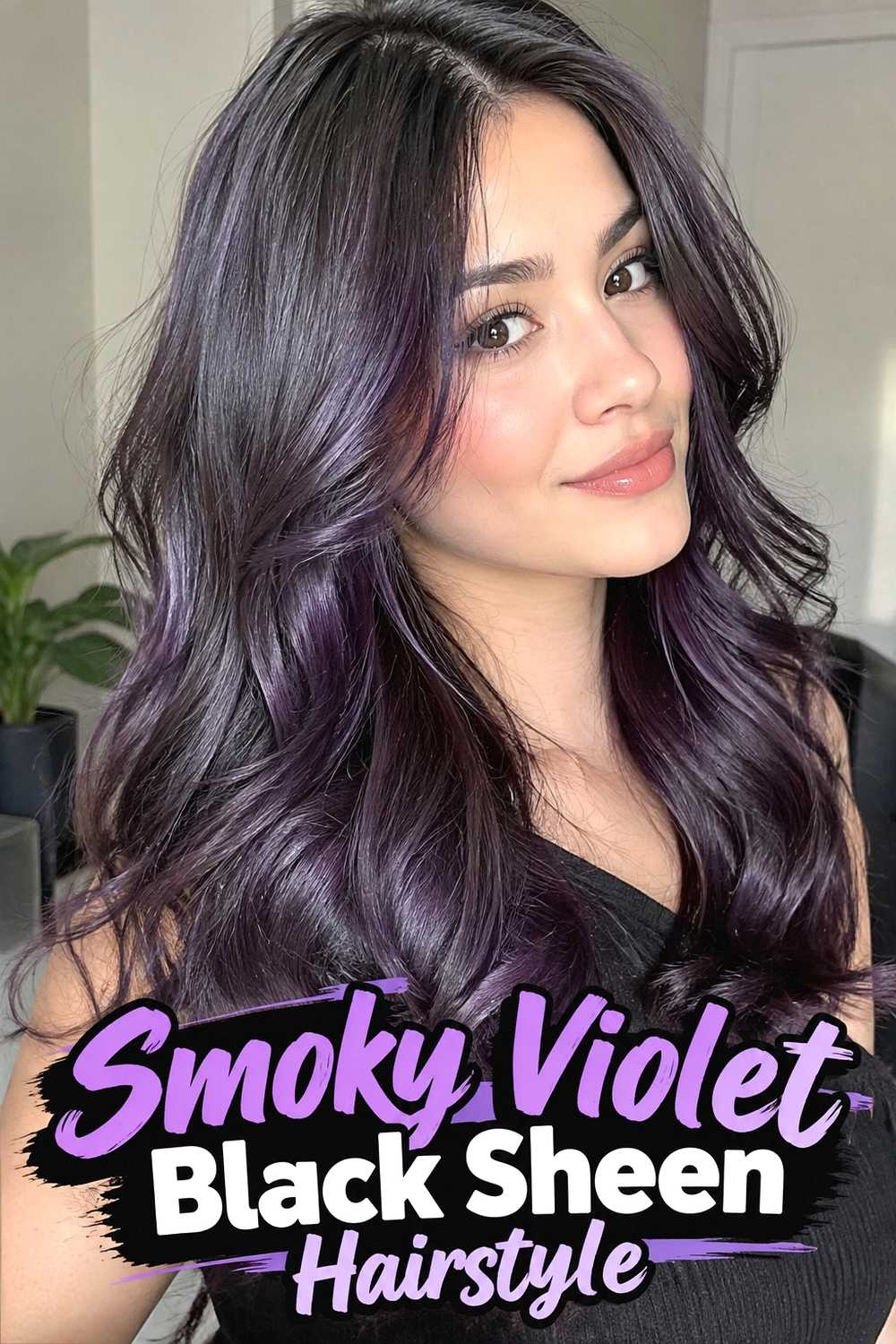 2. Smoky Violet Black Sheen Hairstyle