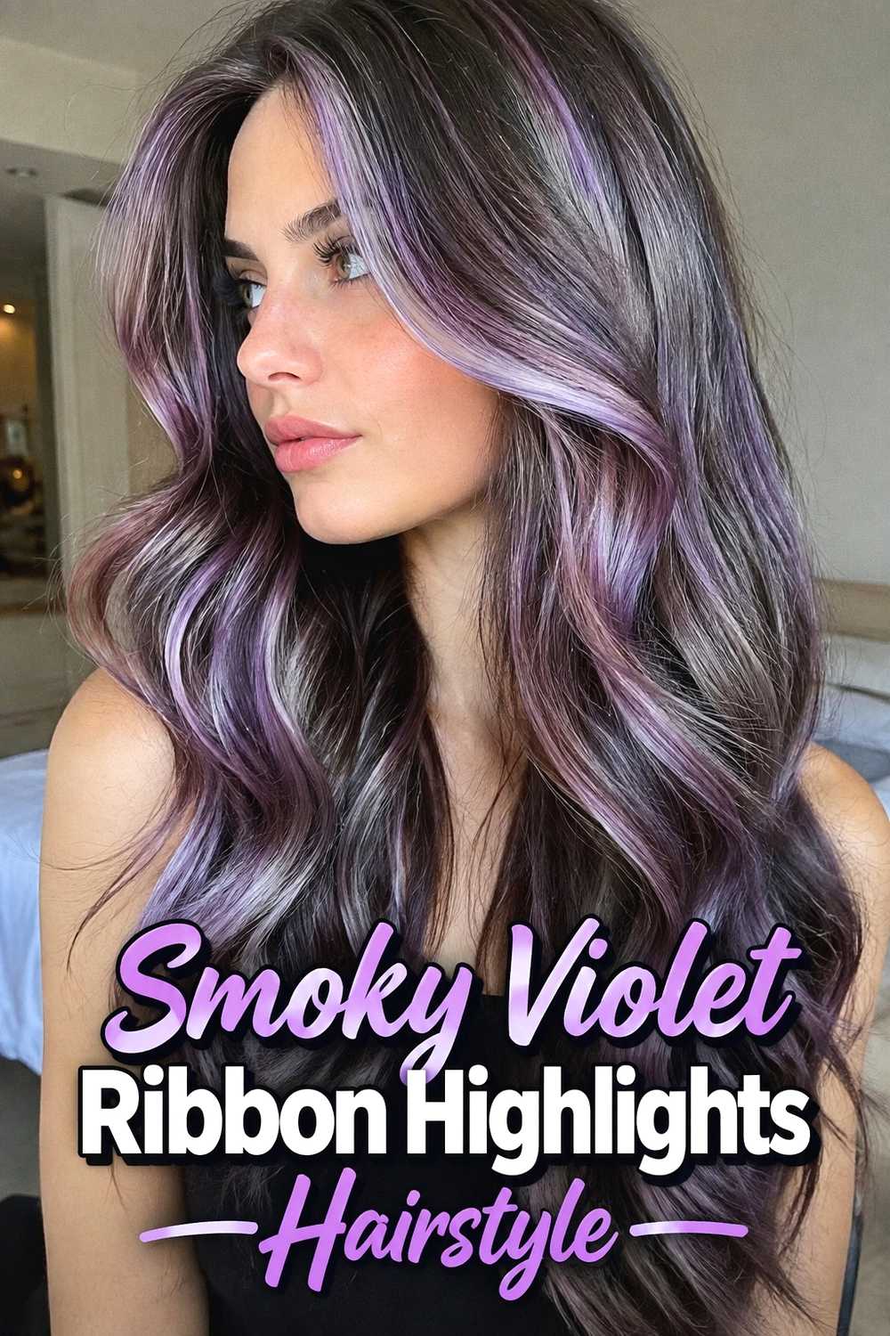 7. Smoky Violet Ribbon Highlights Hairstyle