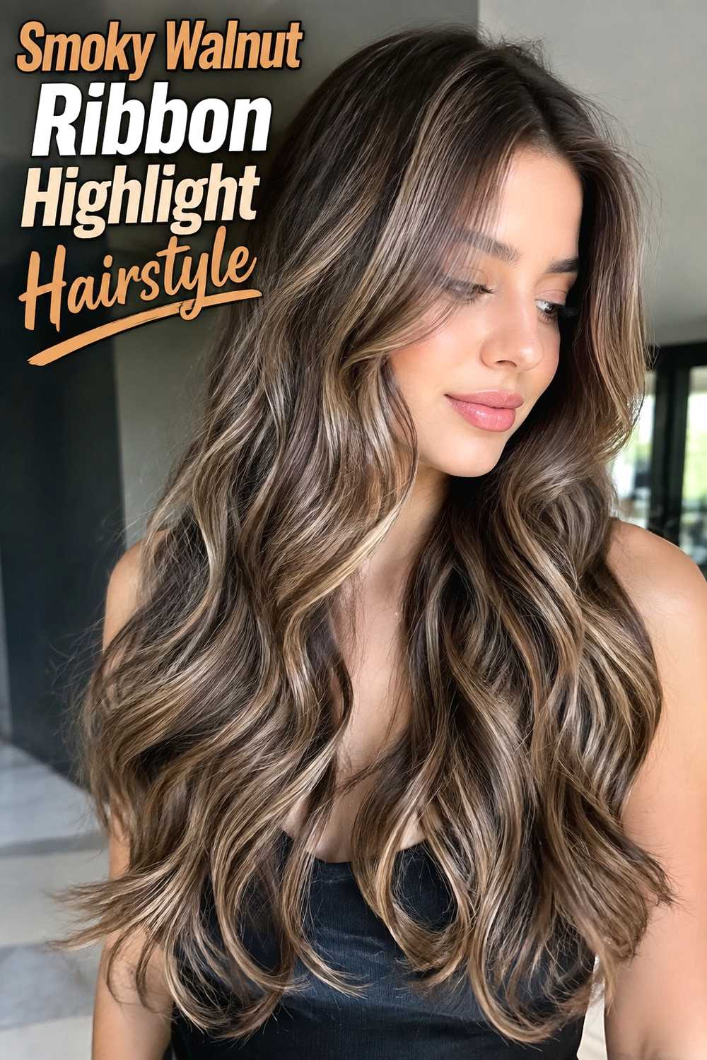 10. Smoky Walnut Ribbon Highlight Hairstyle
