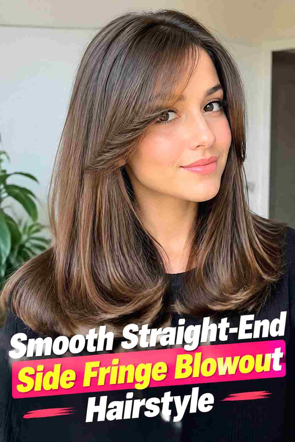 15. Smooth Straight End Side Fringe Blowout Hairstyle