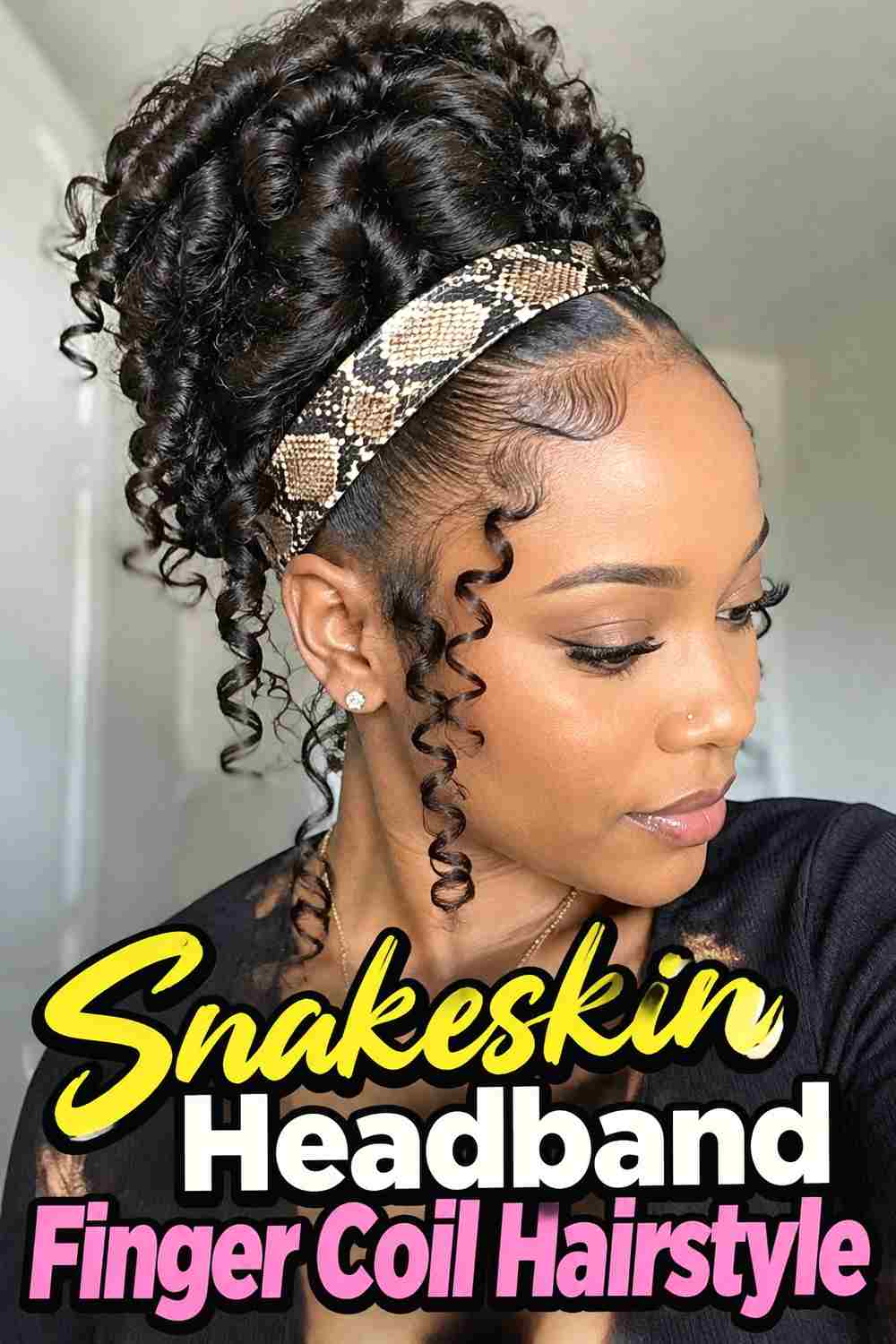 10. Snakeskin Headband Finger Coil Hairstyle