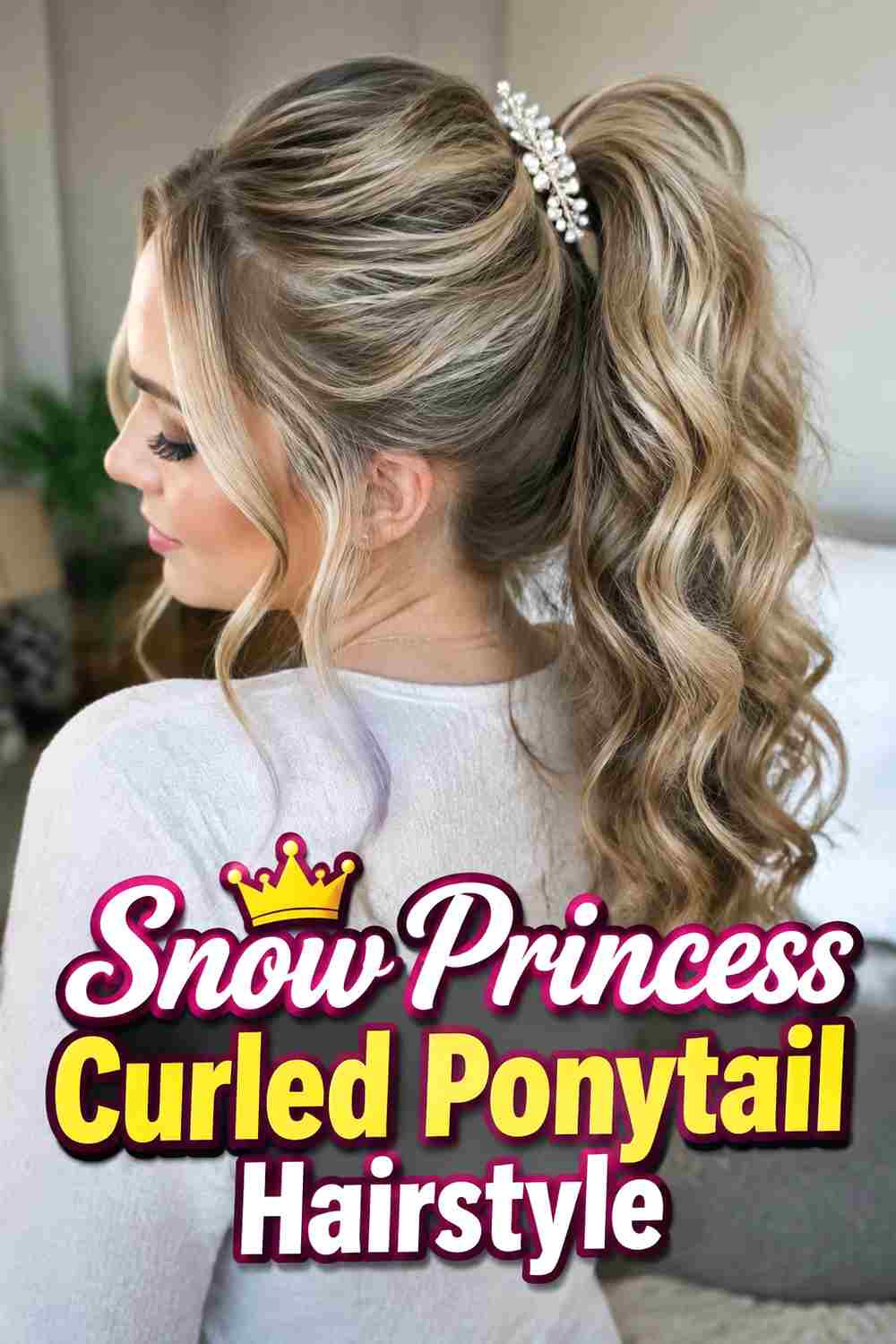13. Snow Princess Curled Ponytail Hairstyle