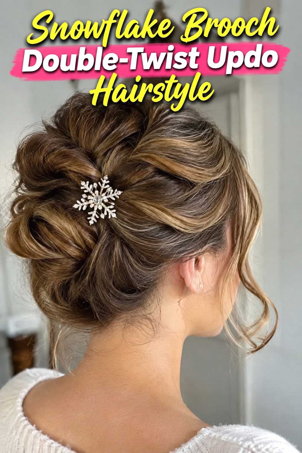 14. Snowflake Brooch Double Twist Updo Hairstyle