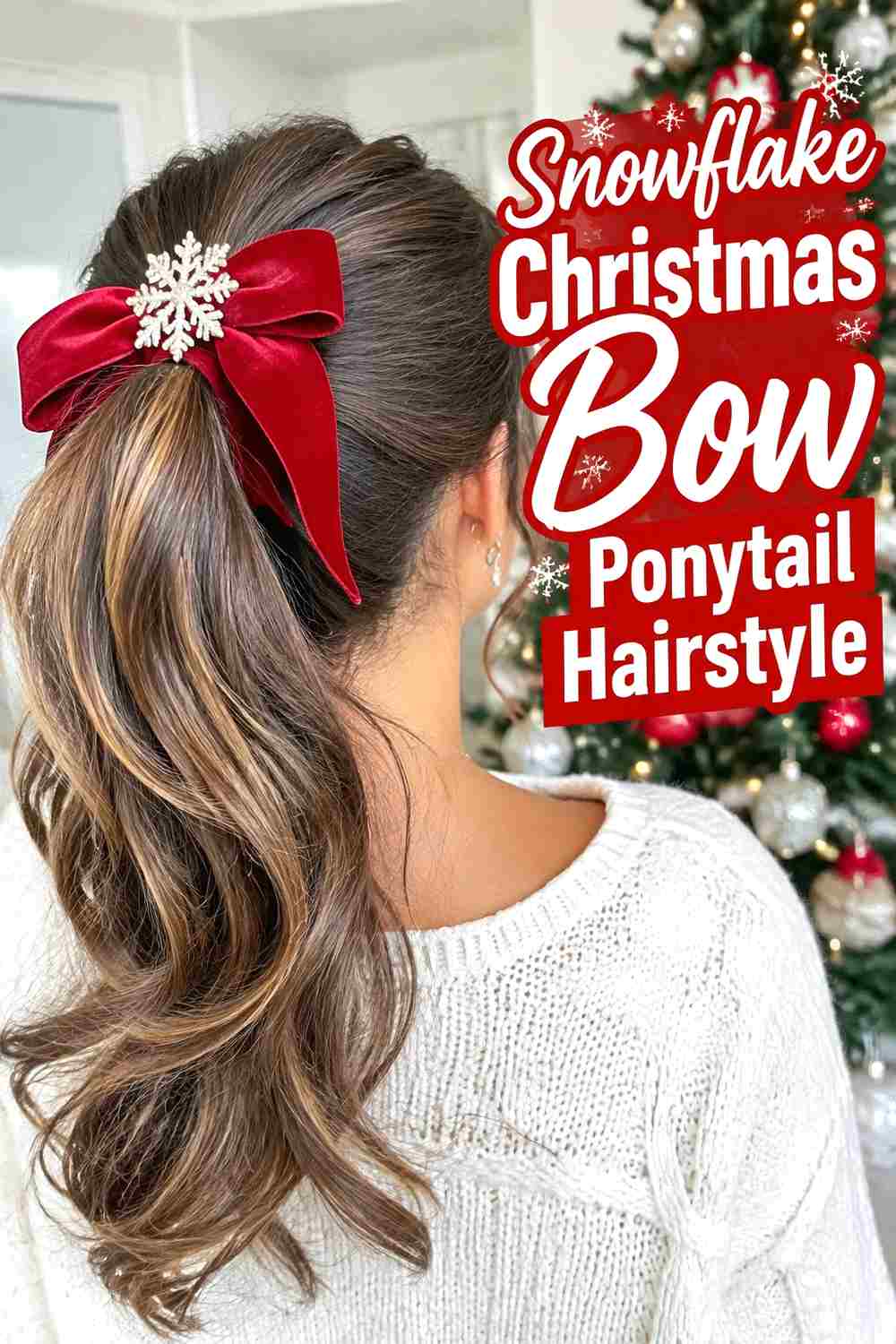 13. Snowflake Christmas Bow Ponytail Hairstyle