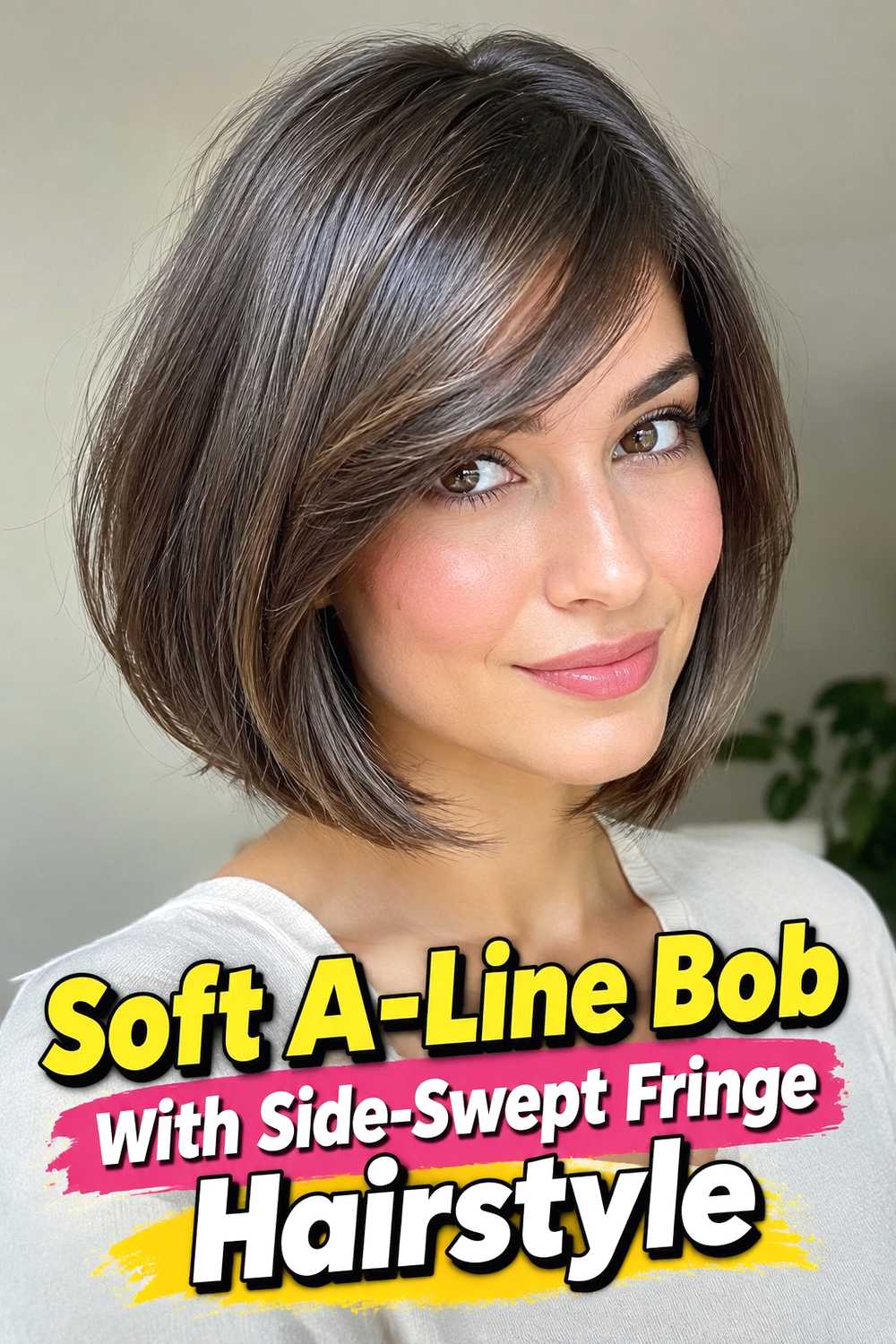 9. Soft A Line Bob With Side Swept Fringe Hairstyle