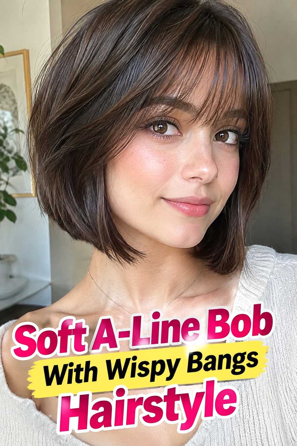 14. Soft A Line Bob With Wispy Bangs Hairstyle