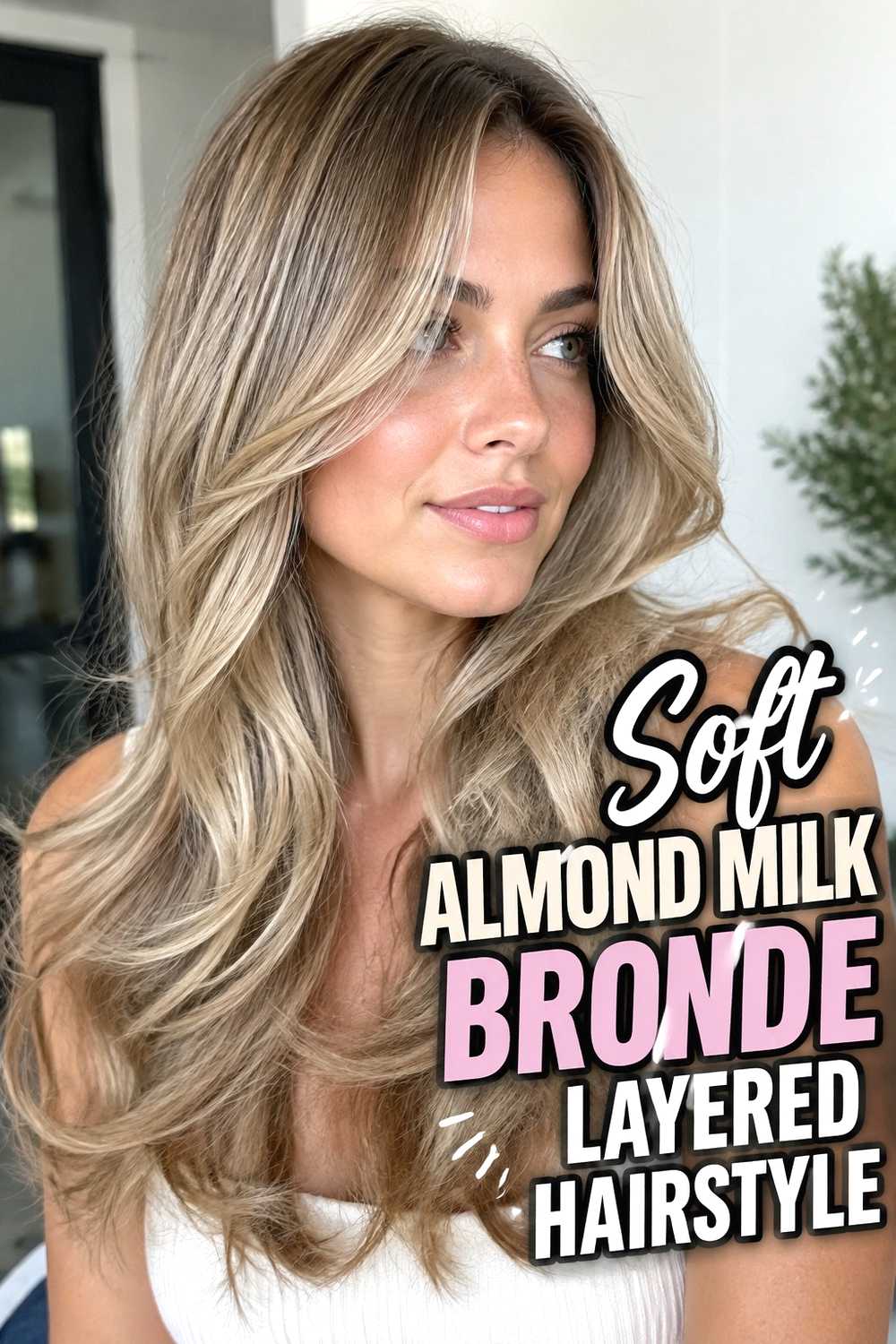 1. Soft Almond Milk Bronde Layered Hairstyle