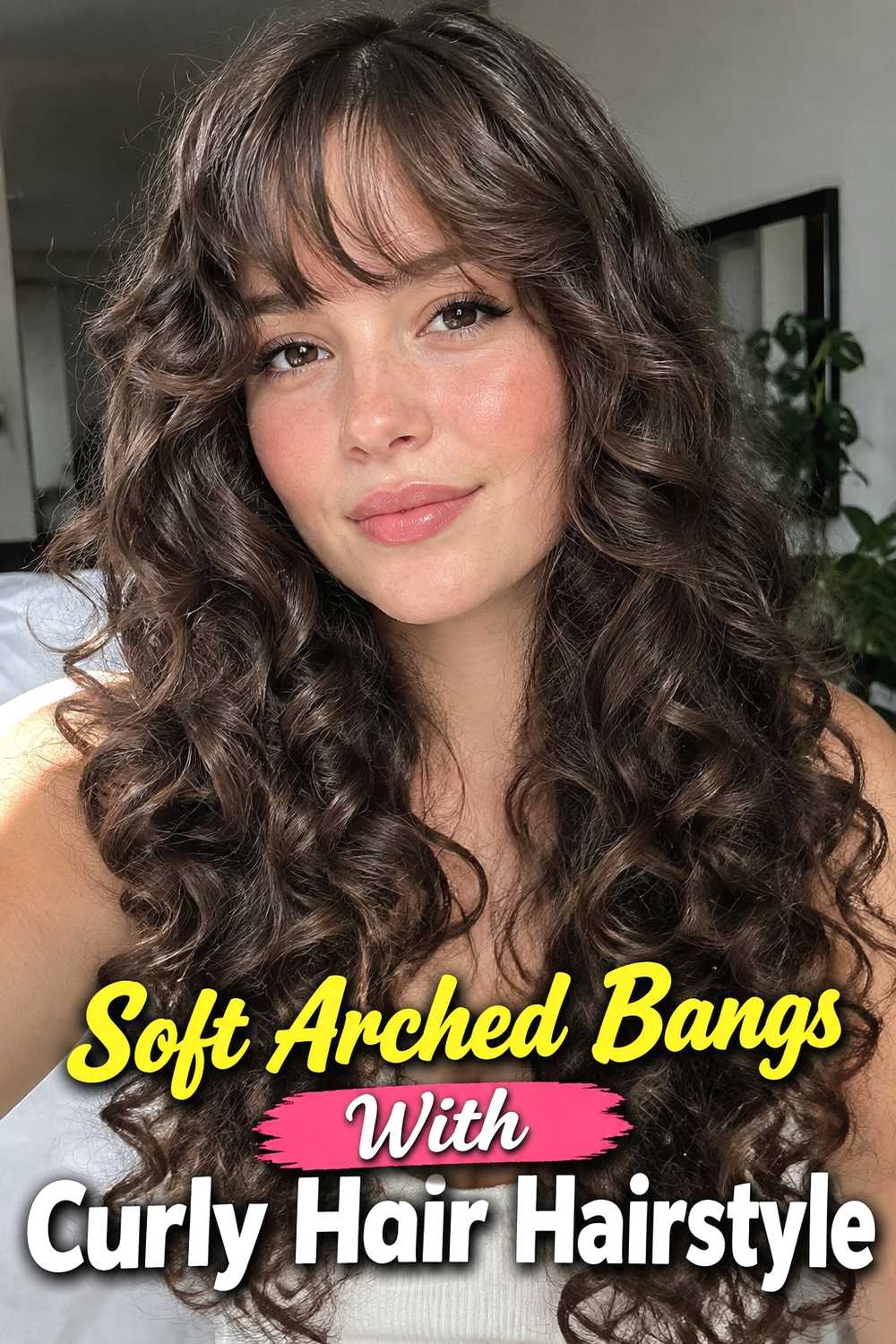 7. Soft Arched Bangs With Curly Hair Hairstyle