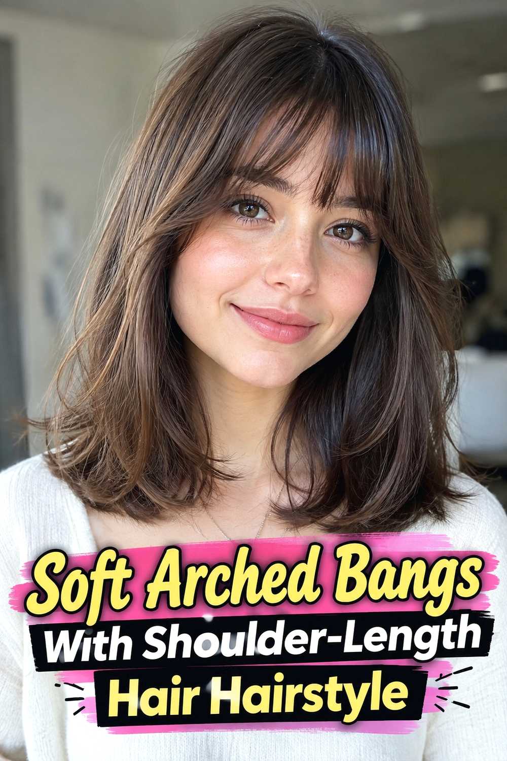 8. Soft Arched Bangs With Shoulder Length Hair Hairstyle