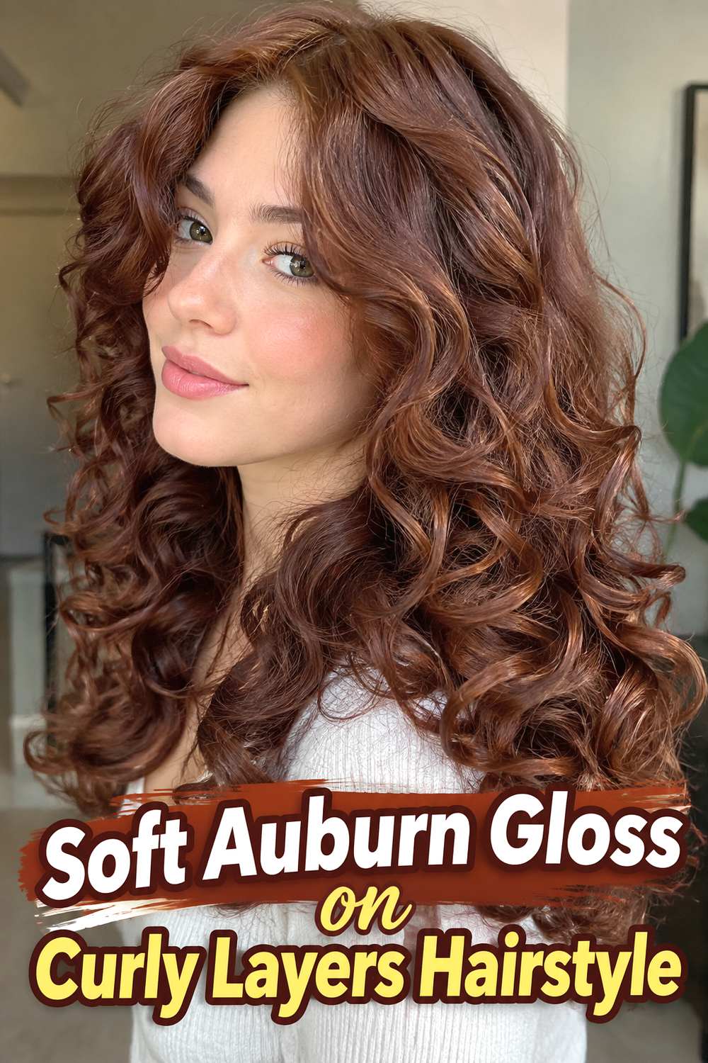 Soft Auburn Gloss on Curly Layers Hairstyle