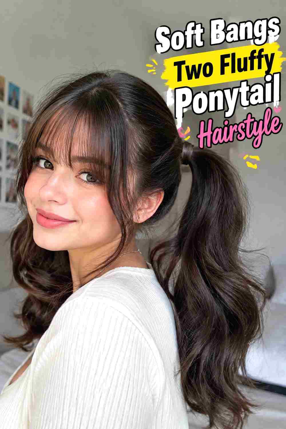 10. Soft Bangs Two Fluffy Ponytail Hairstyle