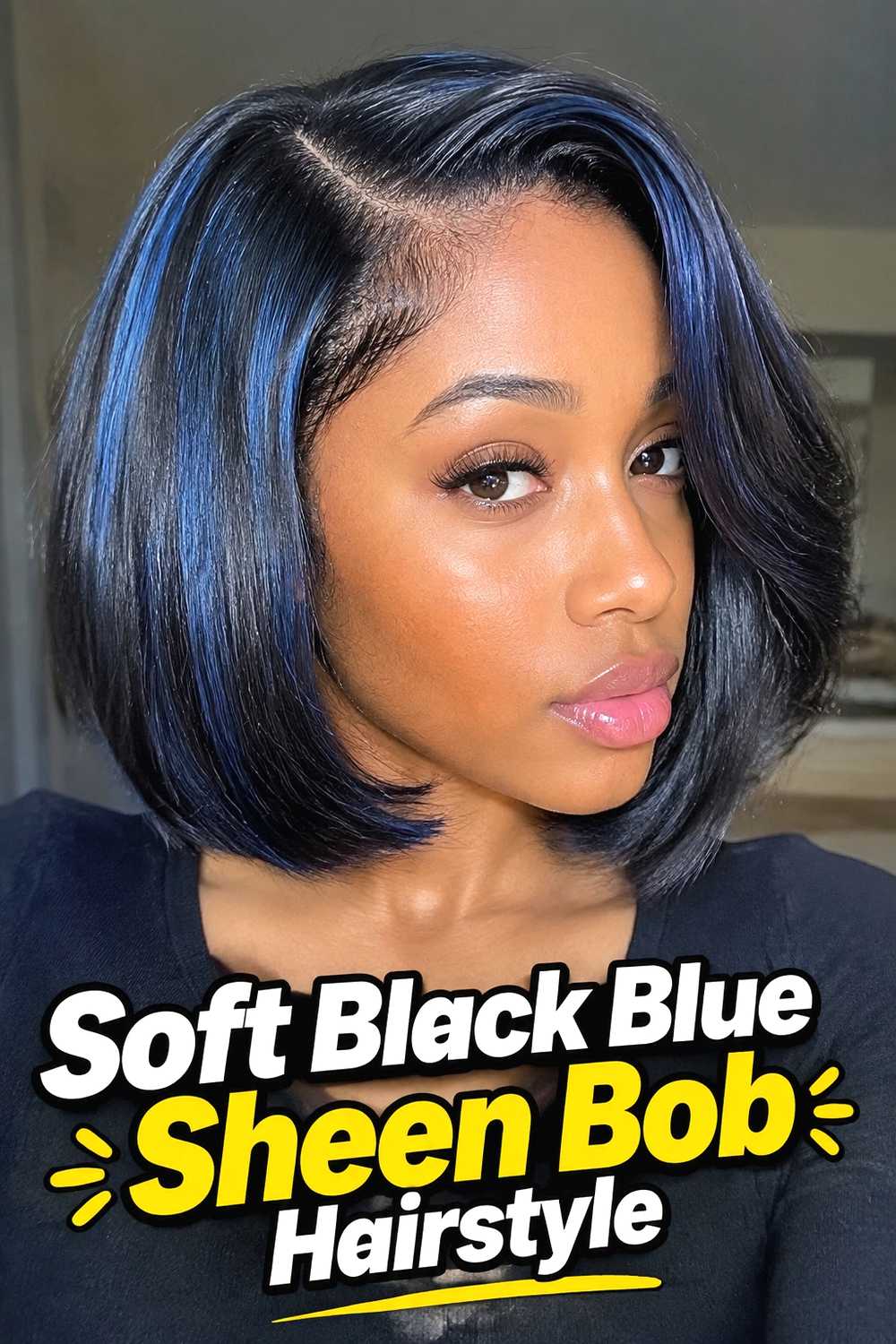 11. Soft Black Blue Sheen Bob Hairstyle