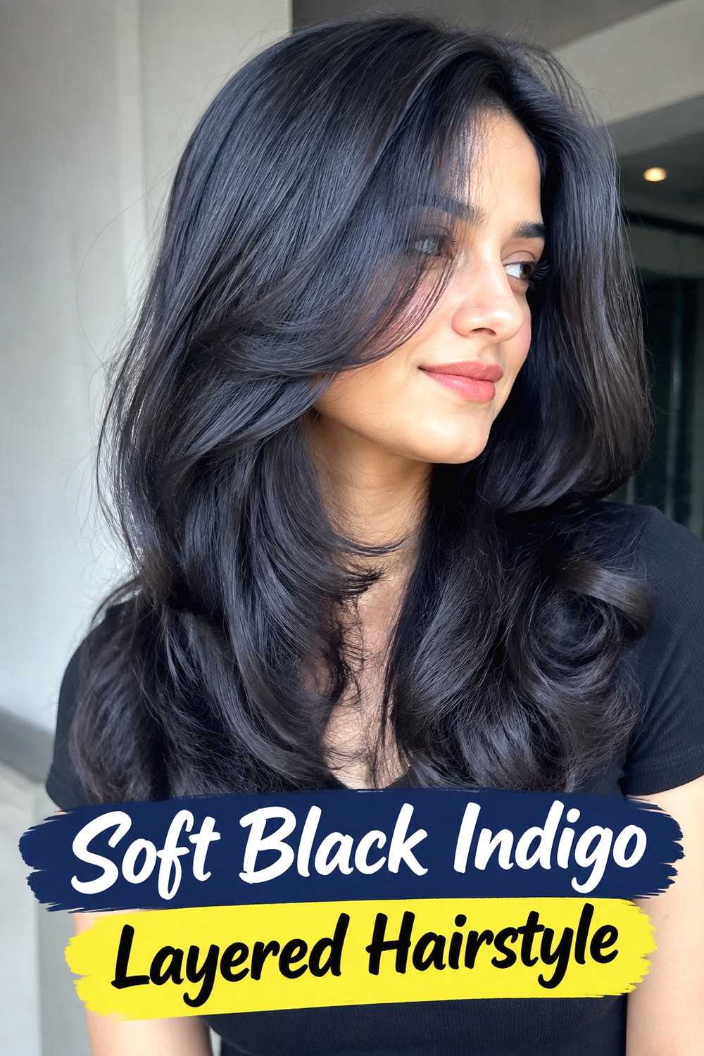 12. Soft Black Indigo Layered Hairstyle