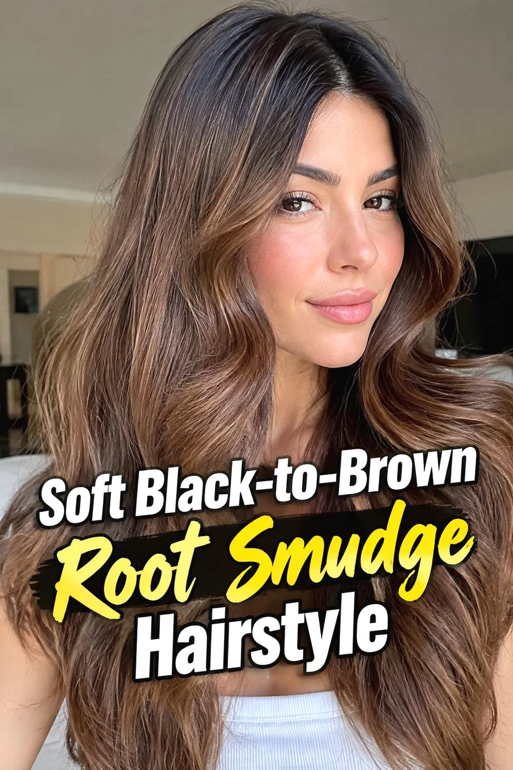 16. Soft Black To Brown Root Smudge Hairstyle