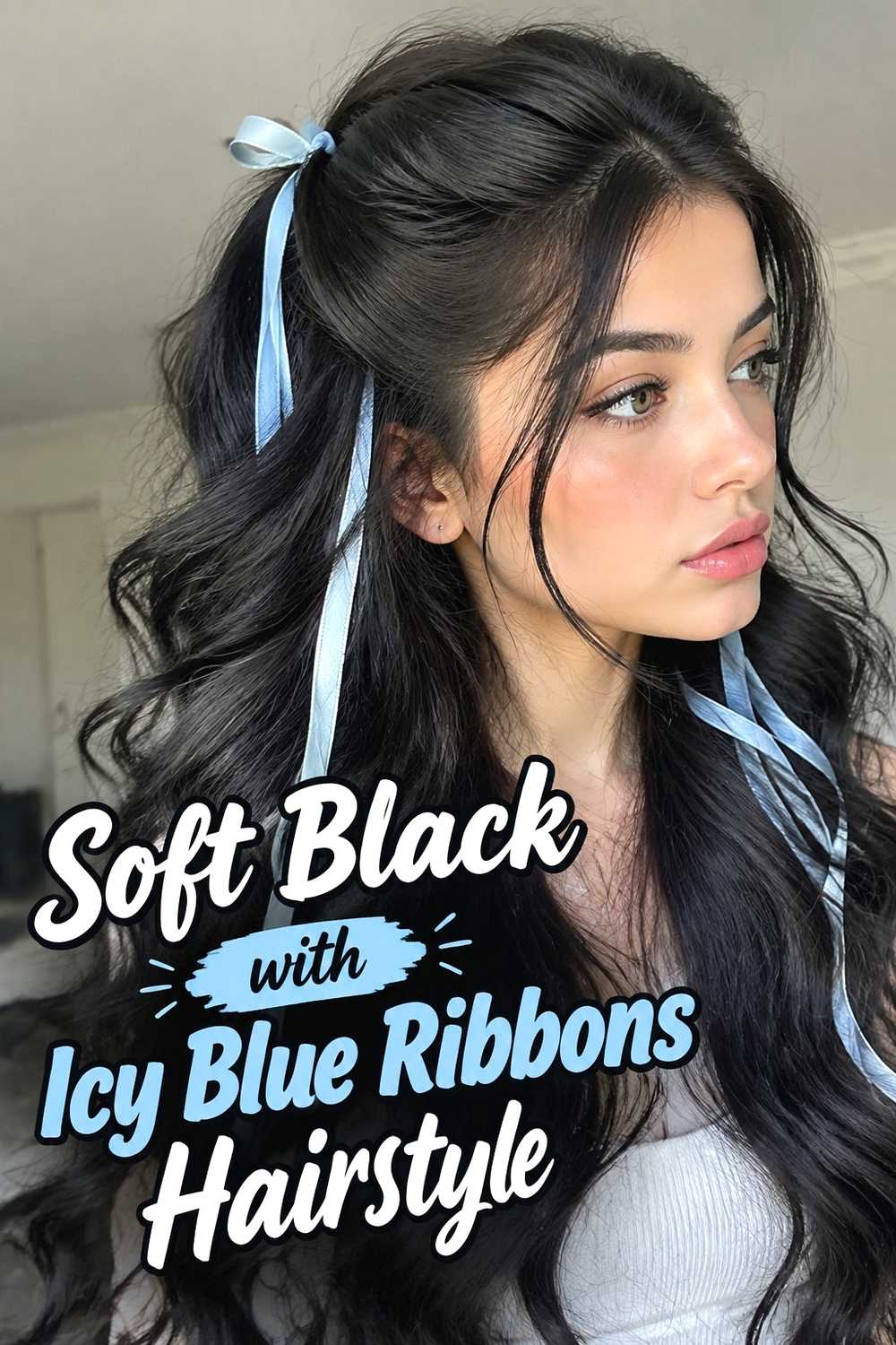 5. Soft Black With Icy Blue Ribbons Hairstyle