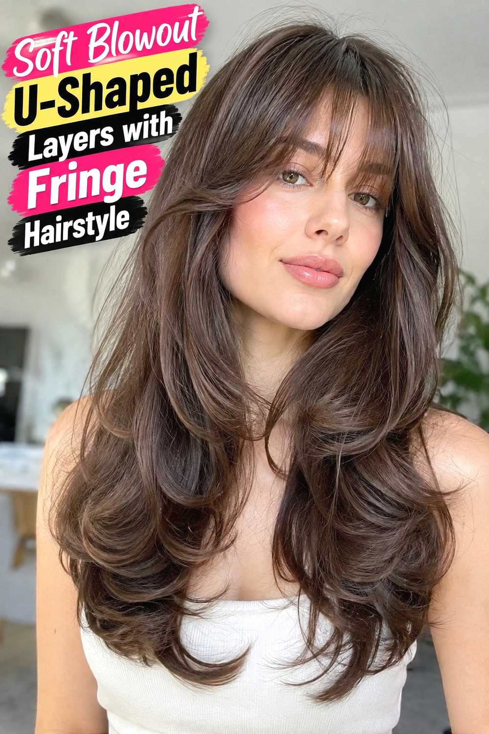 15. Soft Blowout U Shaped Layers With Fringe Hairstyle