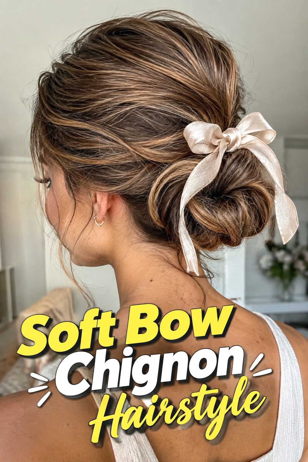 14. Soft Bow Chignon Hairstyle