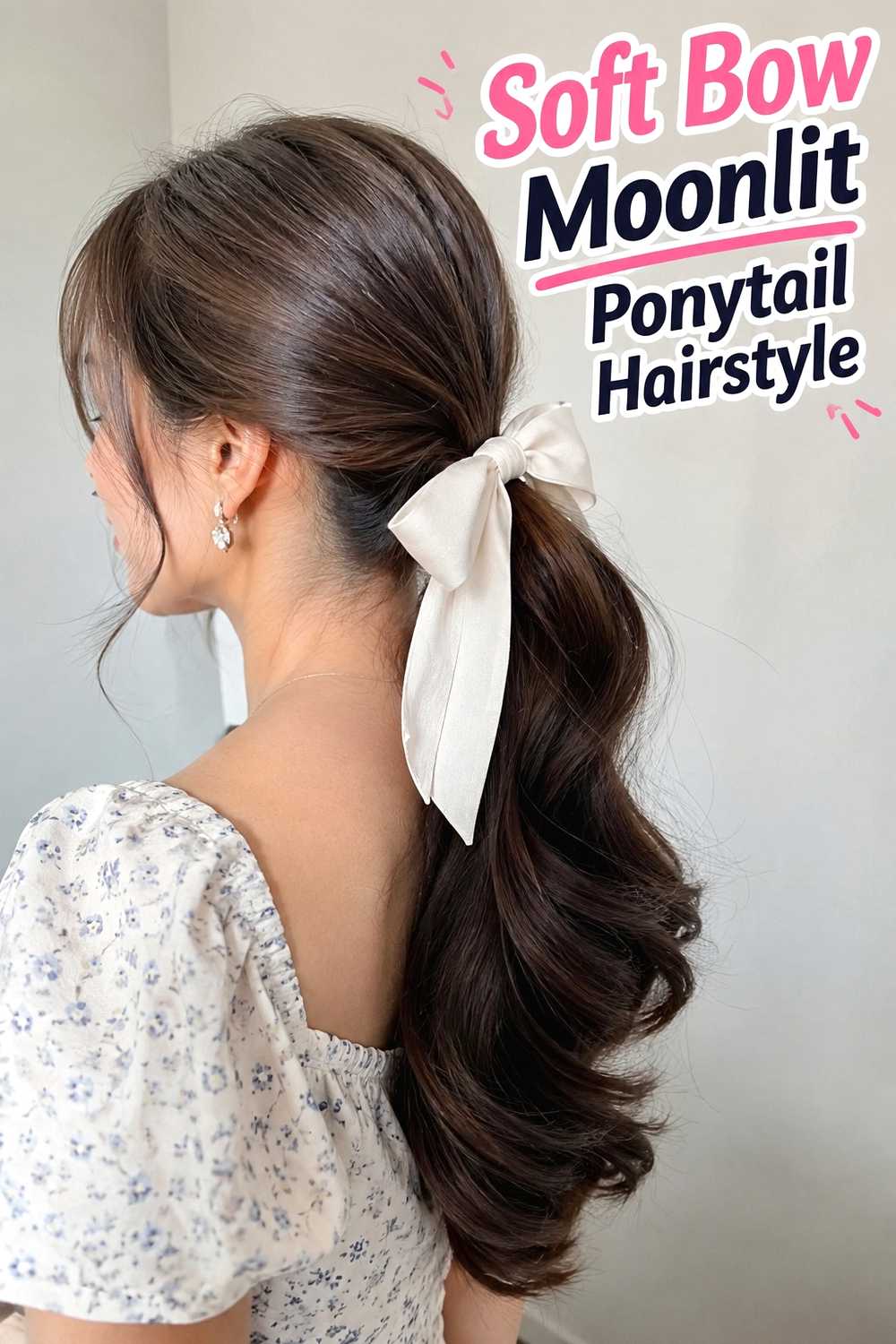 18. Soft Bow Moonlit Ponytail Hairstyle