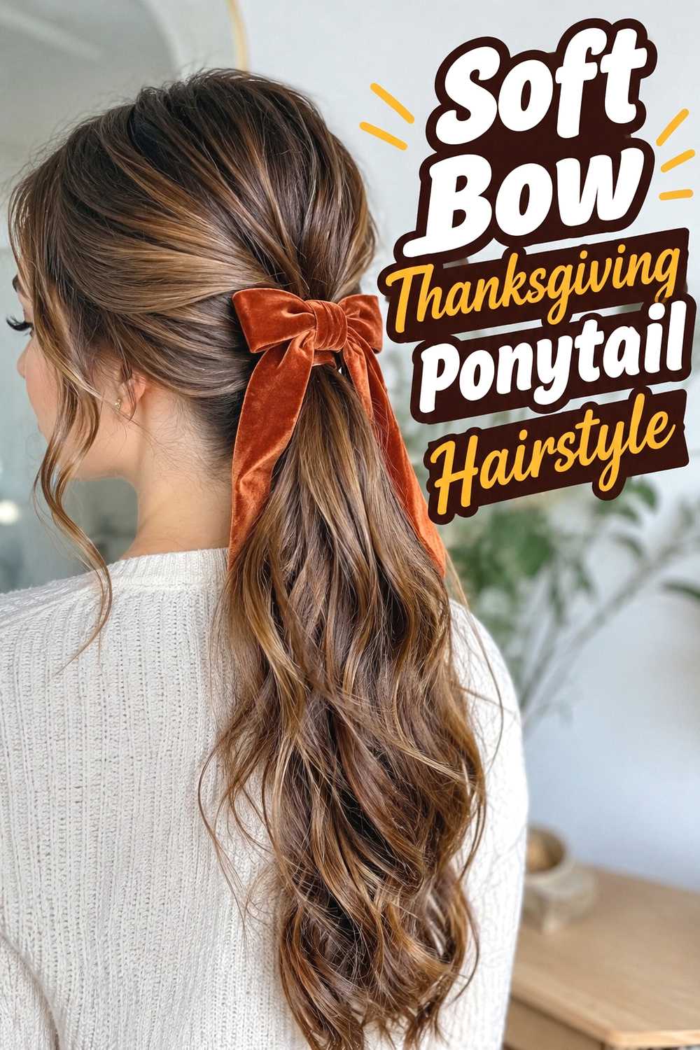 12. Soft Bow Thanksgiving Ponytail Hairstyle