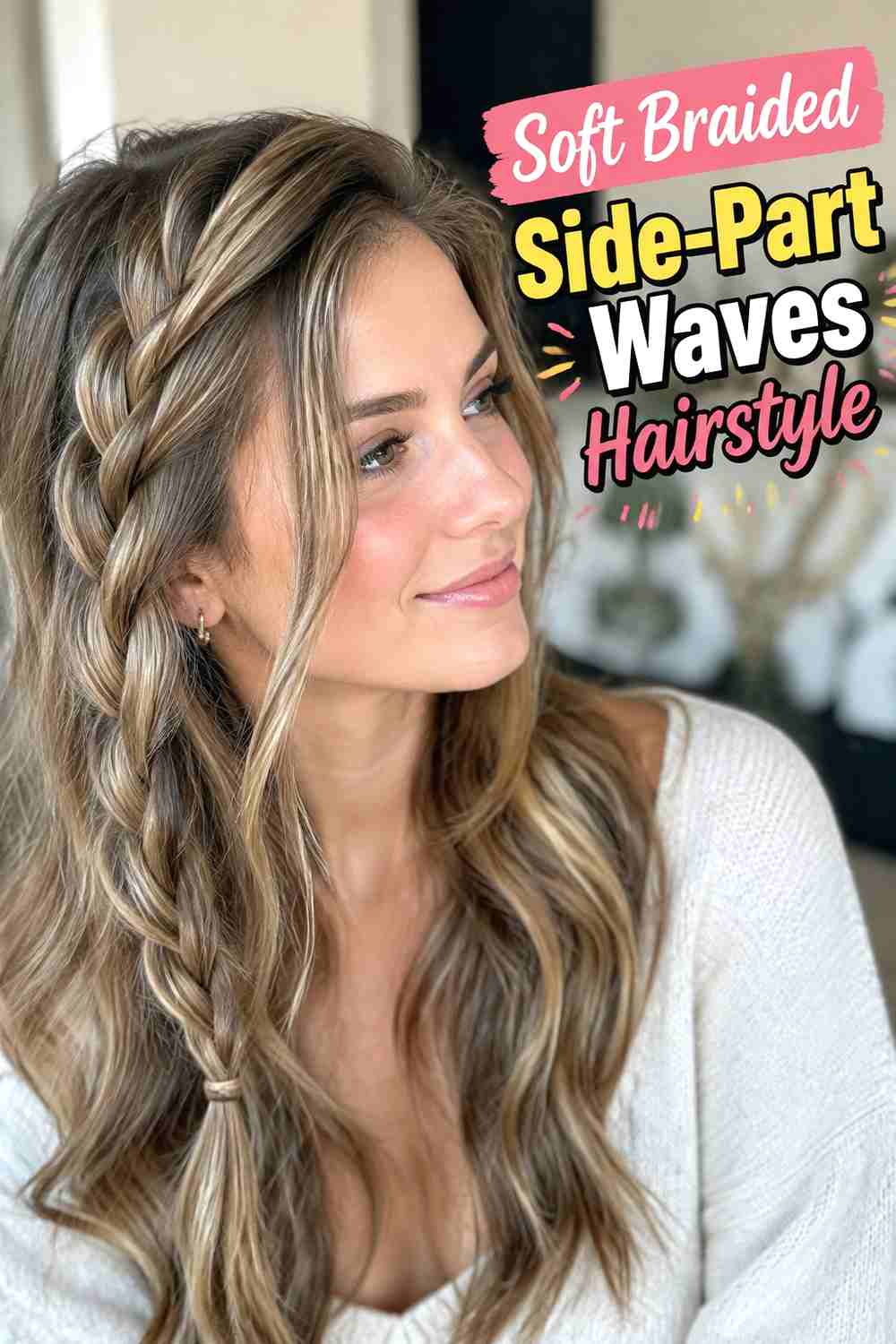 4. Soft Braided Side Part Waves Hairstyle