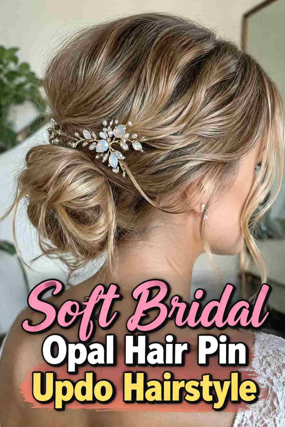 13. Soft Bridal Opal Hair Pin Updo Hairstyle