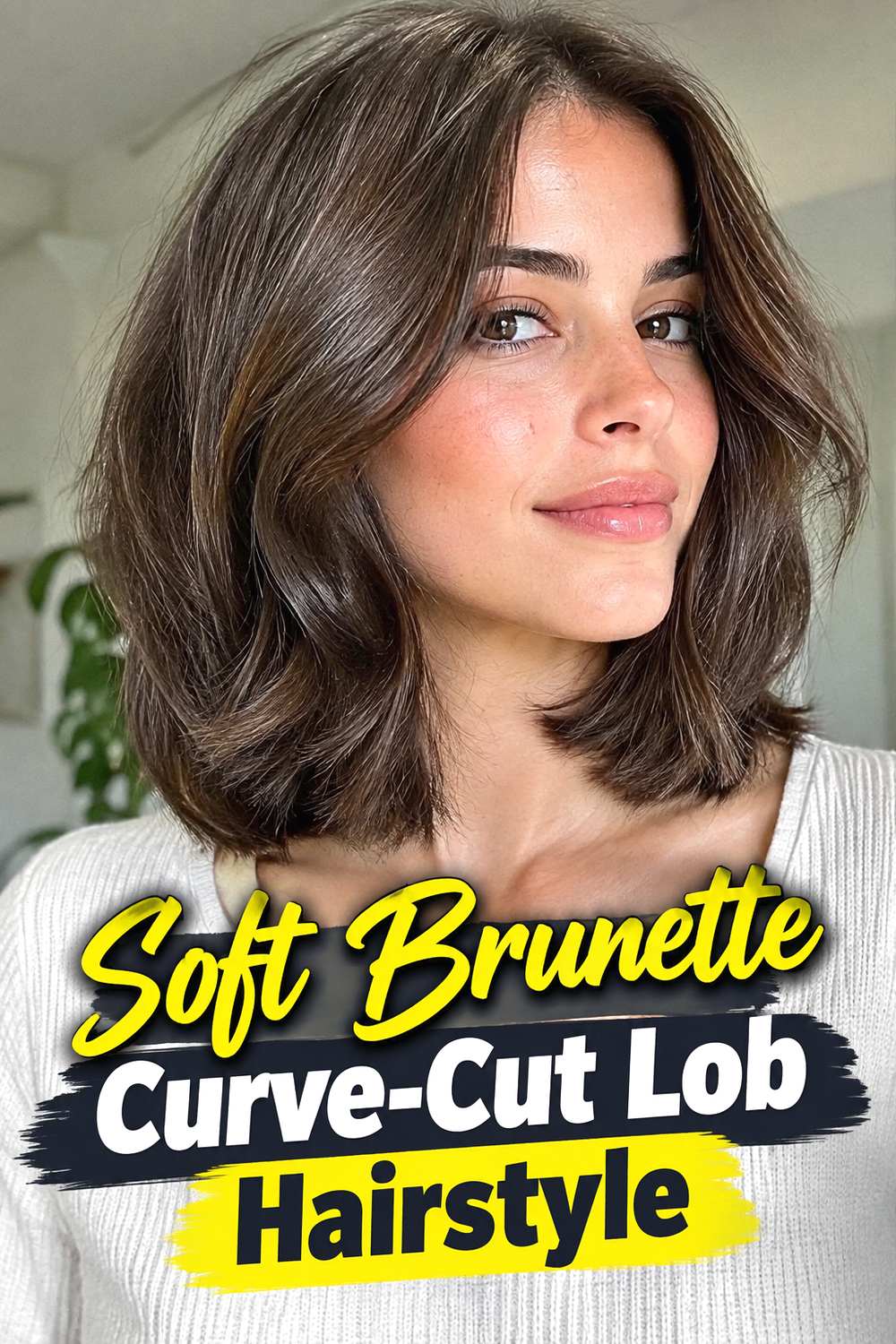 Soft Brunette Curve-Cut Lob Hairstyle