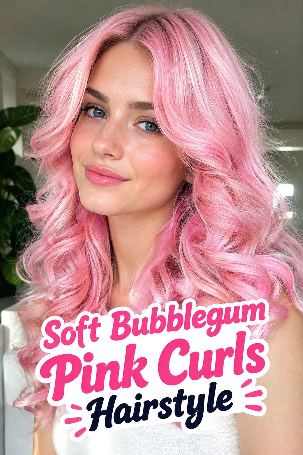 Soft Bubblegum Pink Curls Hairstyle