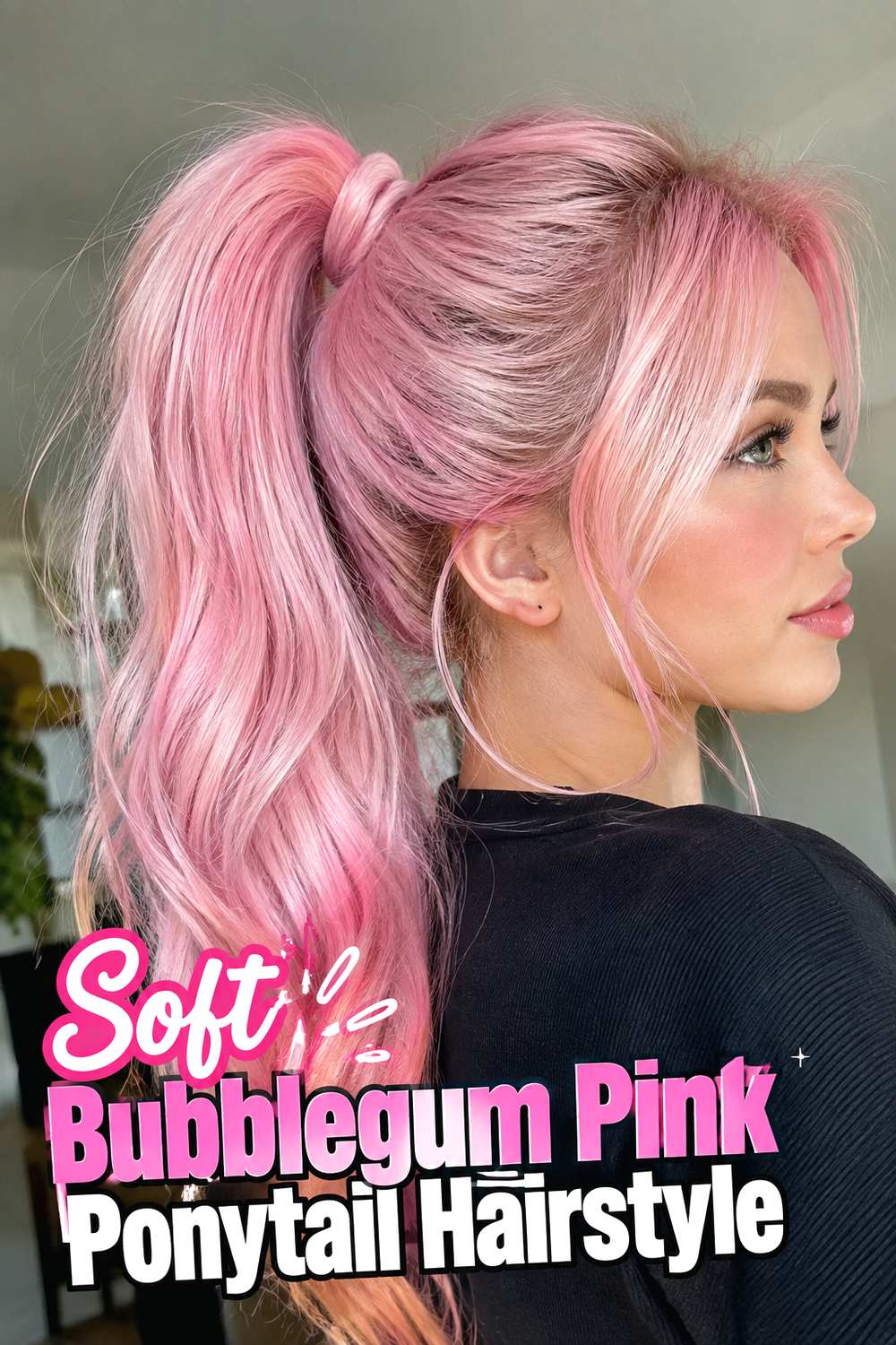 Soft Bubblegum Pink Ponytail Hairstyle