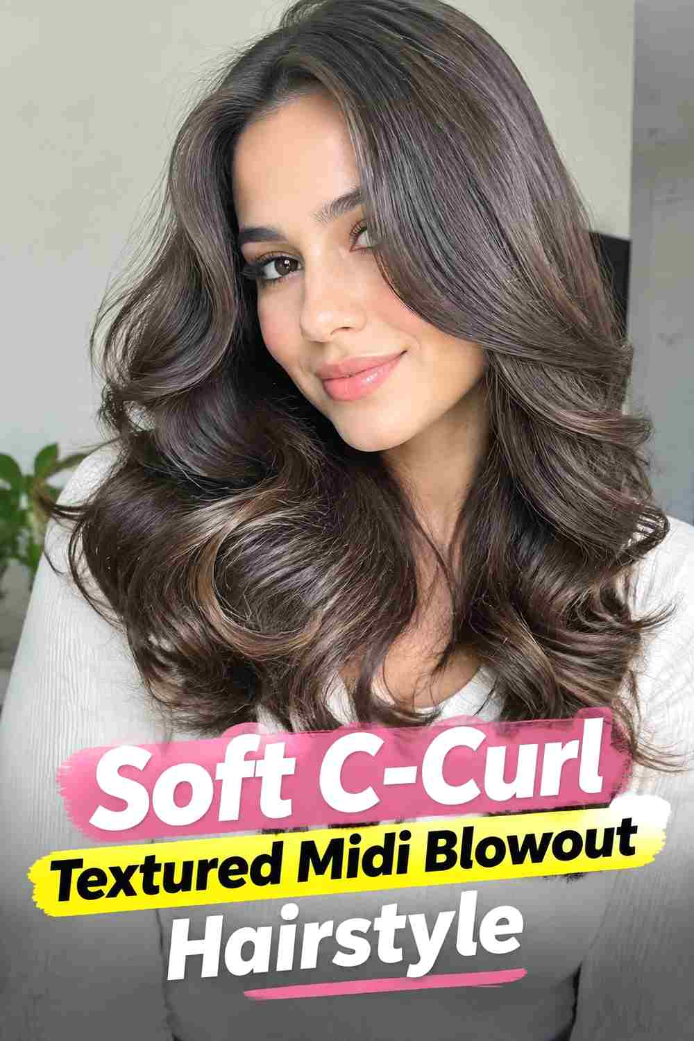 13. Soft C Curl Textured Midi Blowout Hairstyle