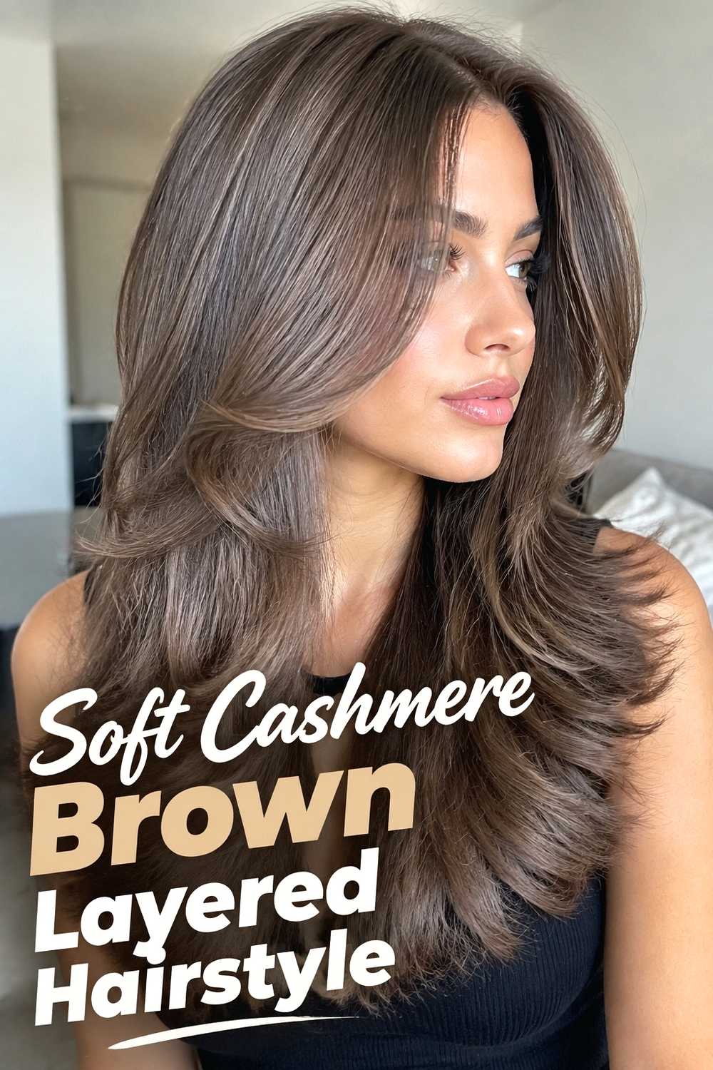 1. Soft Cashmere Brown Layered Hairstyle